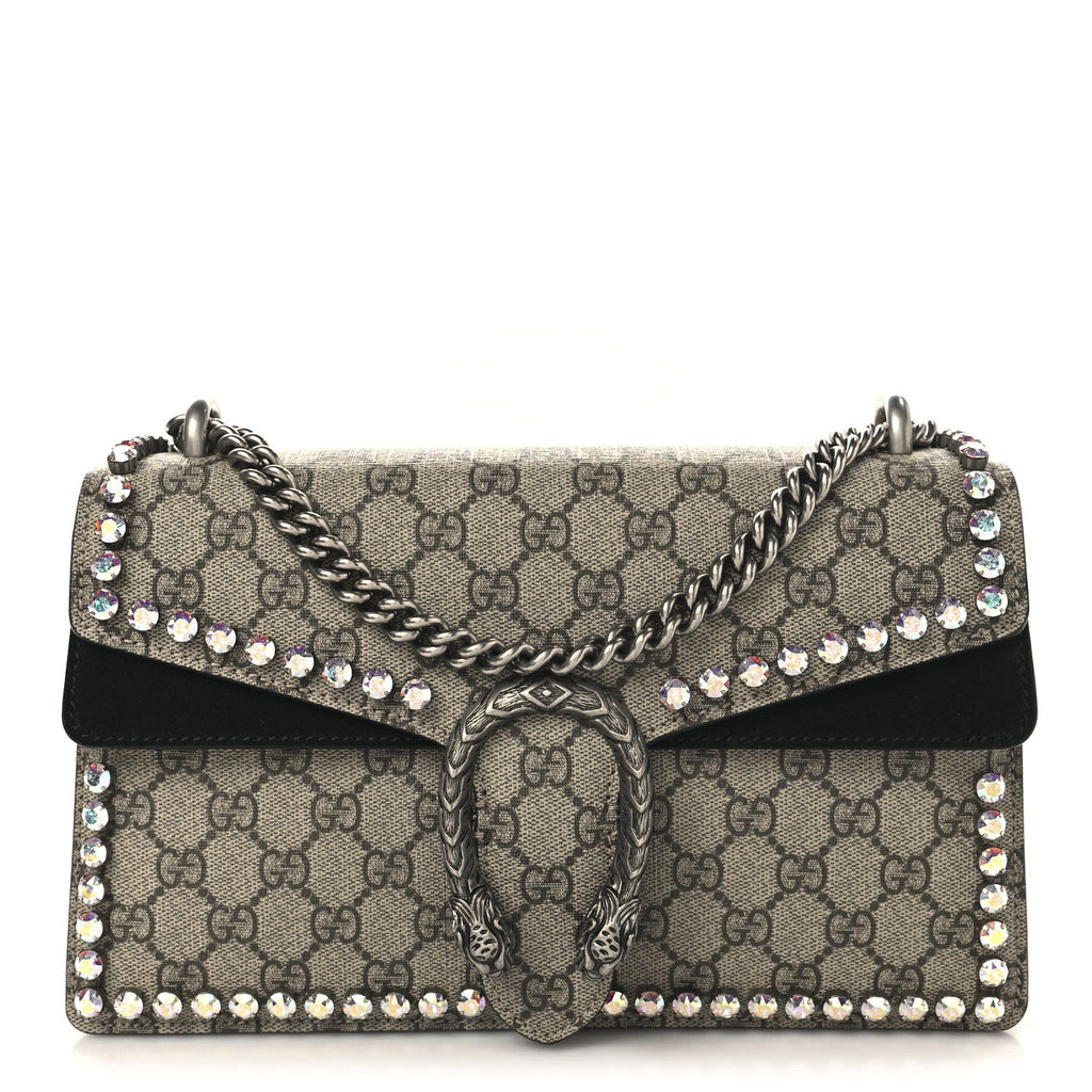 GG Supreme Monogram Crystal Small Dionysus Shoulder Bag Black