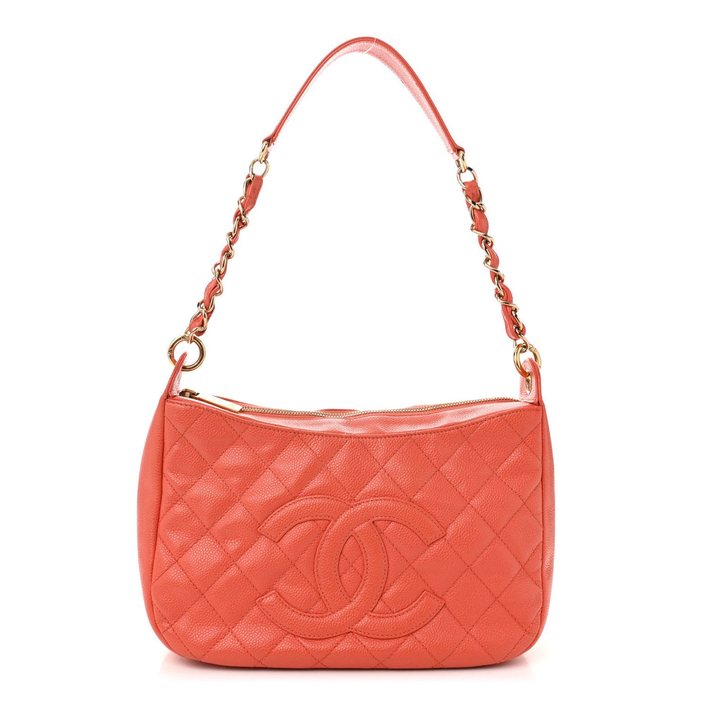 Caviar Quilted Timeless CC Shoulder Bag Coral