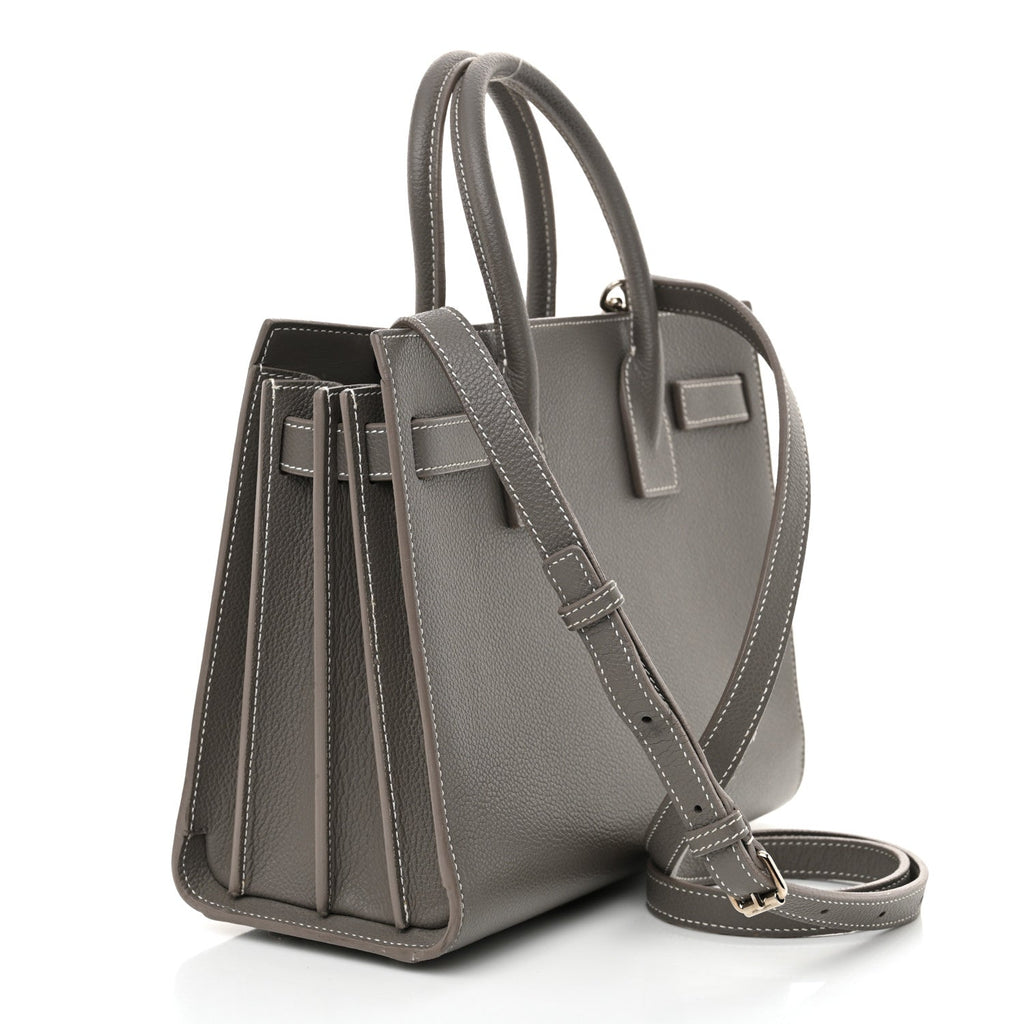 Grained Calfskin Topstich Baby Sac De Jour Grey