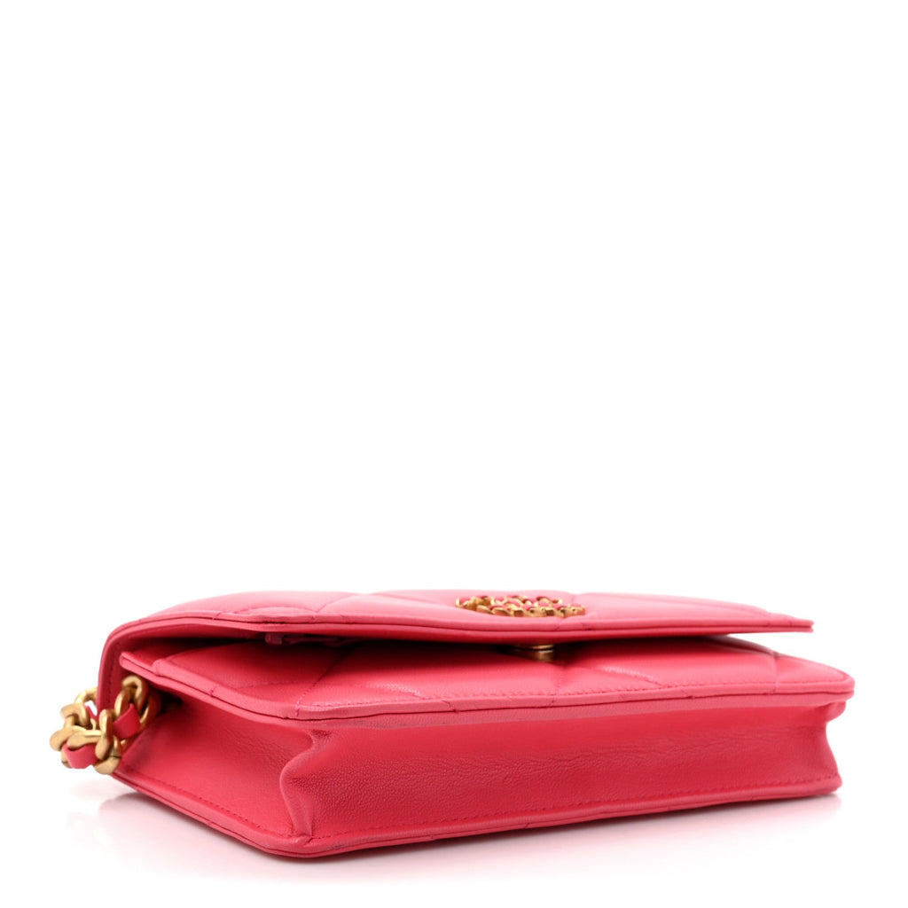 Lambskin Quilted Chanel 19 Wallet On Chain WOC Dark Pink