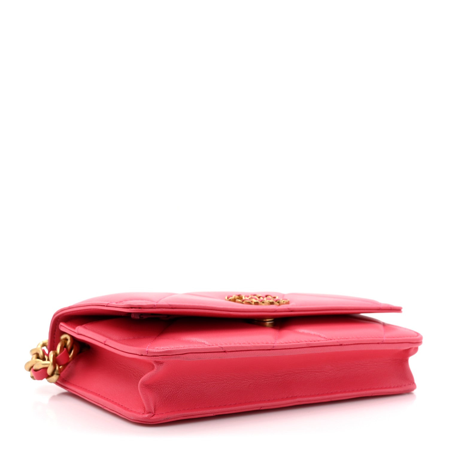 Lambskin Quilted Chanel 19 Wallet On Chain WOC Dark Pink