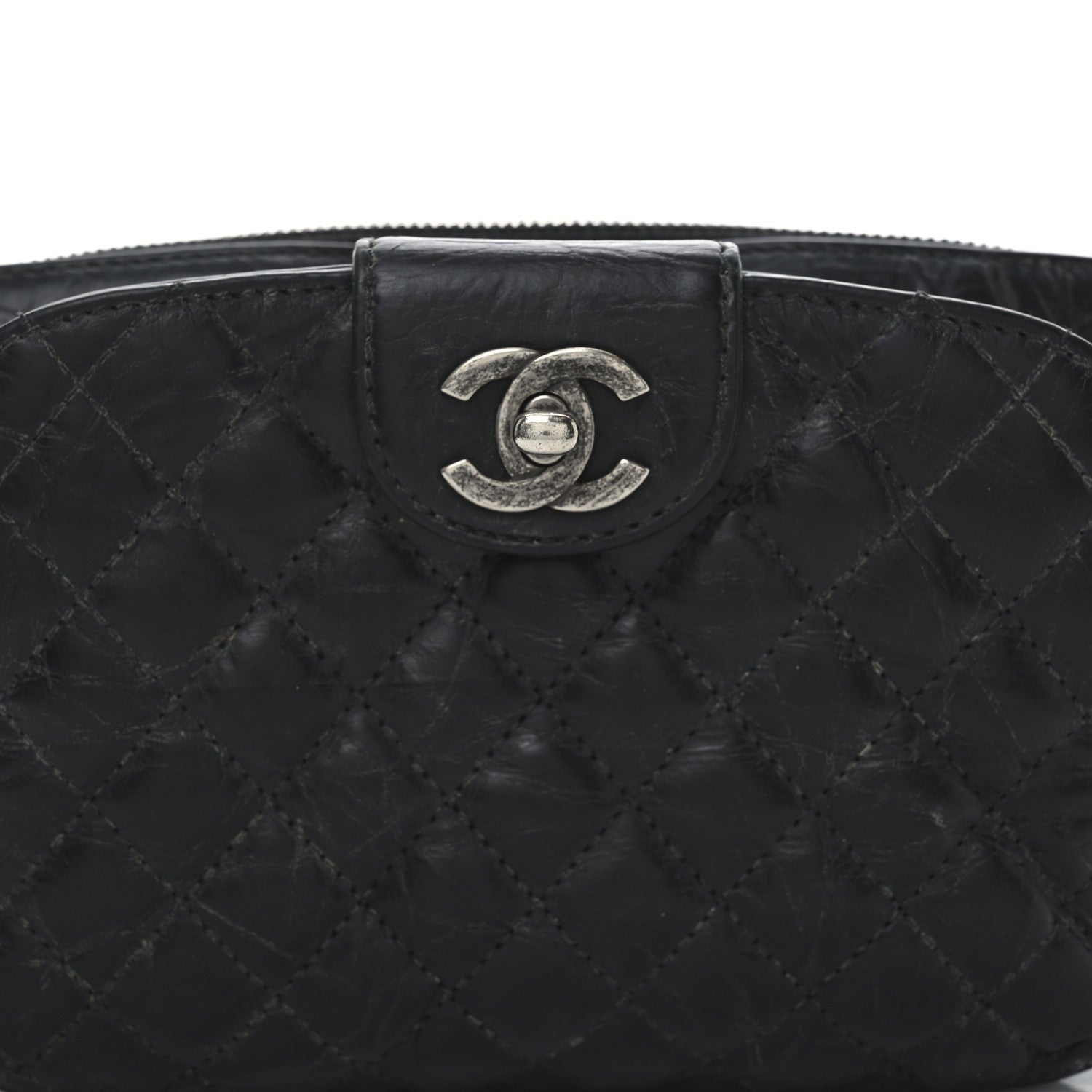 Crumpled Calfskin Quilted Casual Rock Waist Bag Fanny Pack Black