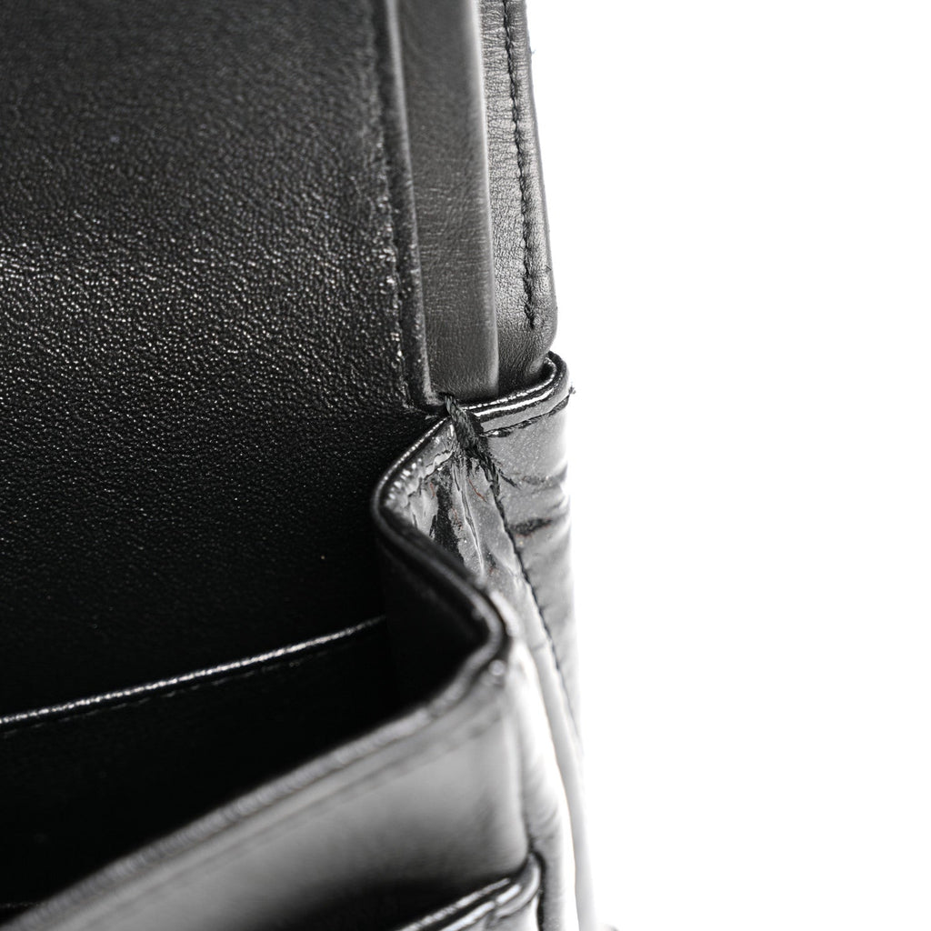 Metallic Patent Crumpled Calfskin Chevron Quilted Medium Double Flap So Black