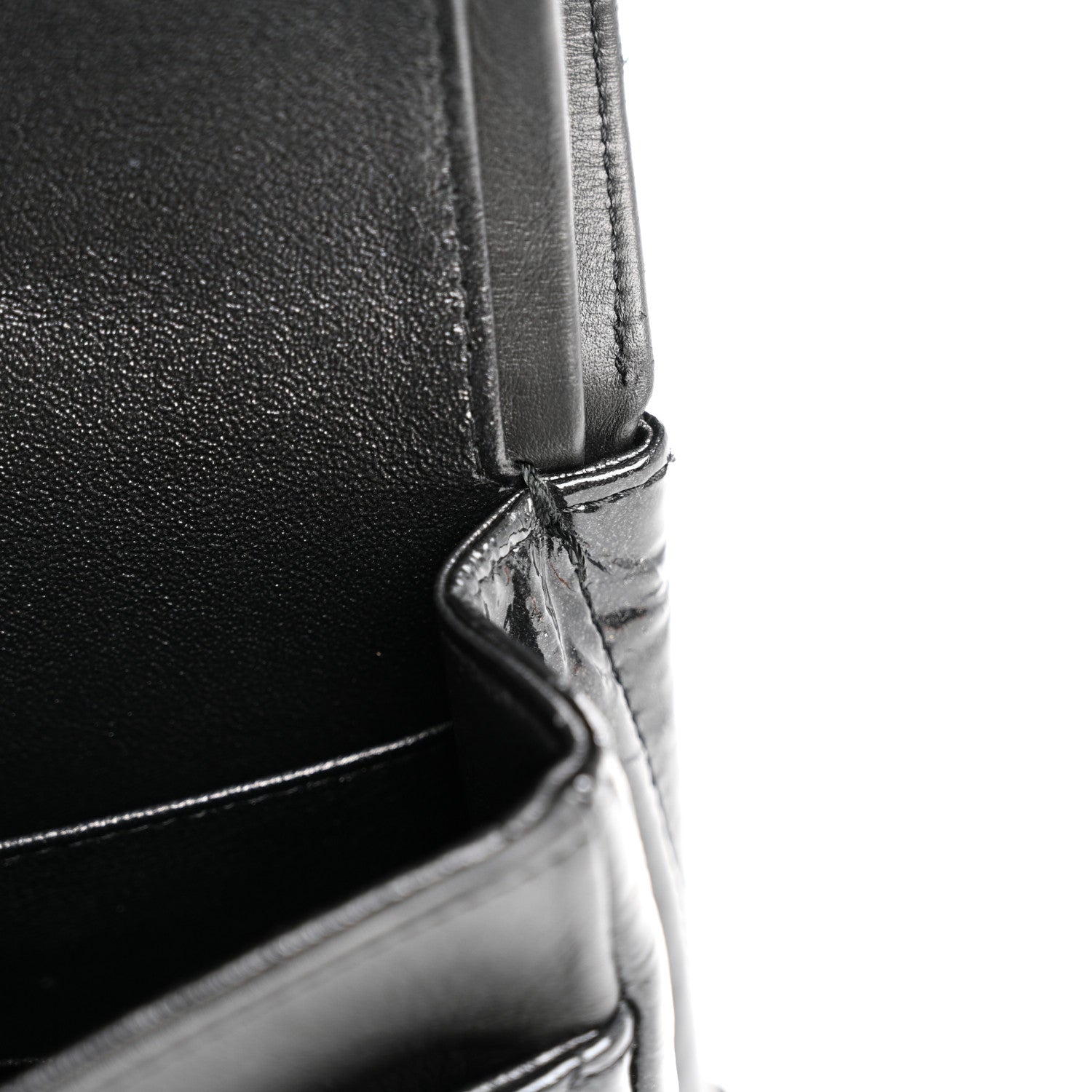Metallic Patent Crumpled Calfskin Chevron Quilted Medium Double Flap So Black