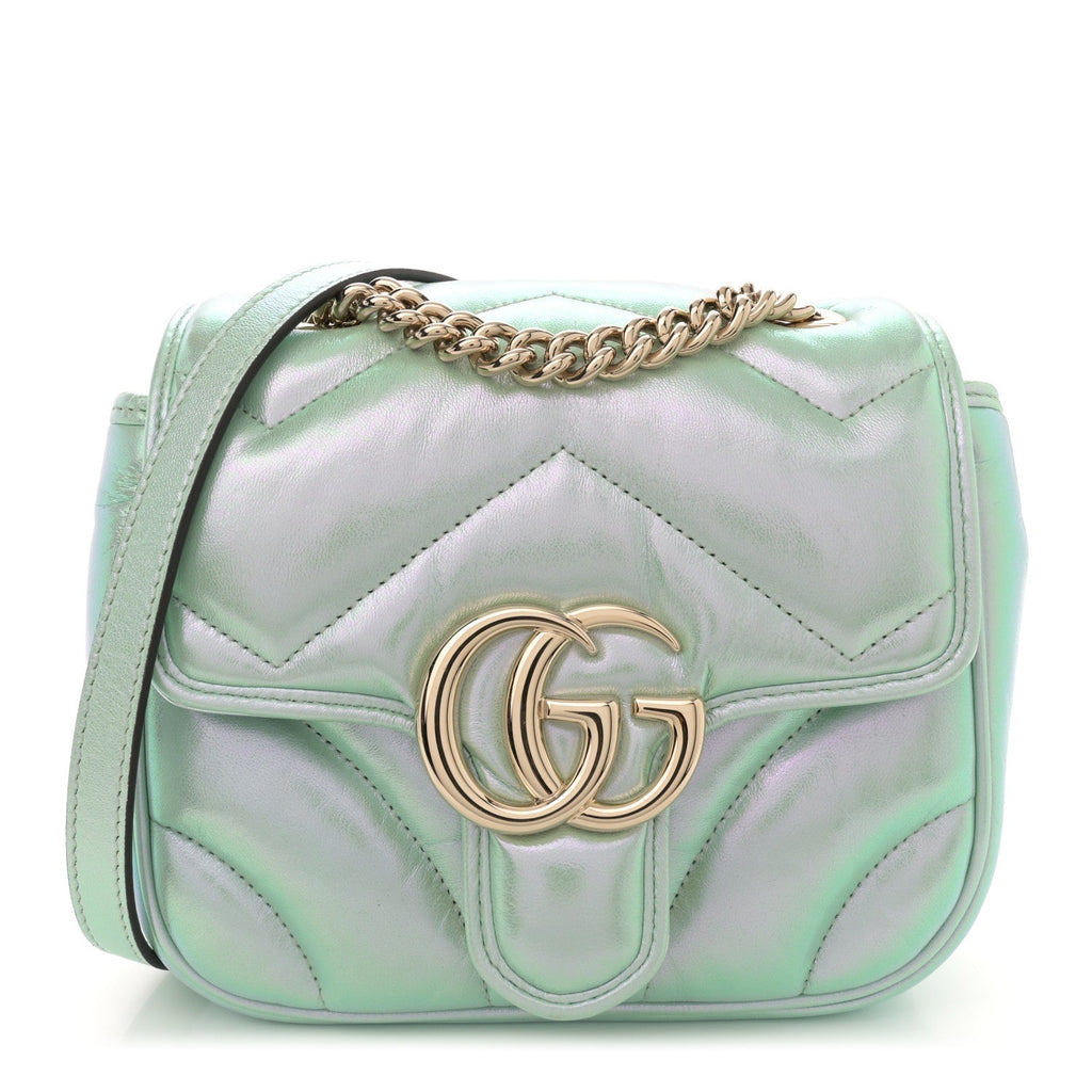 Iridescent Nappa Chevron Matelasse Mini GG Marmont Shoulder Bag