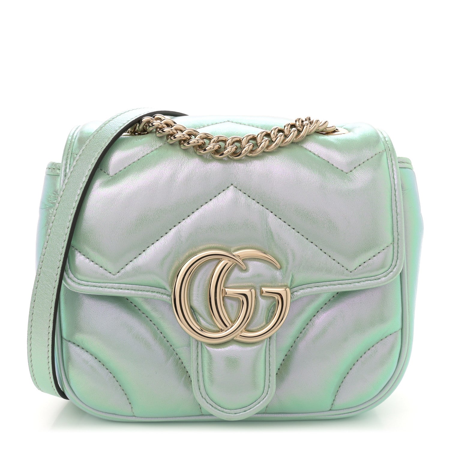 Iridescent Nappa Chevron Matelasse Mini GG Marmont Shoulder Bag