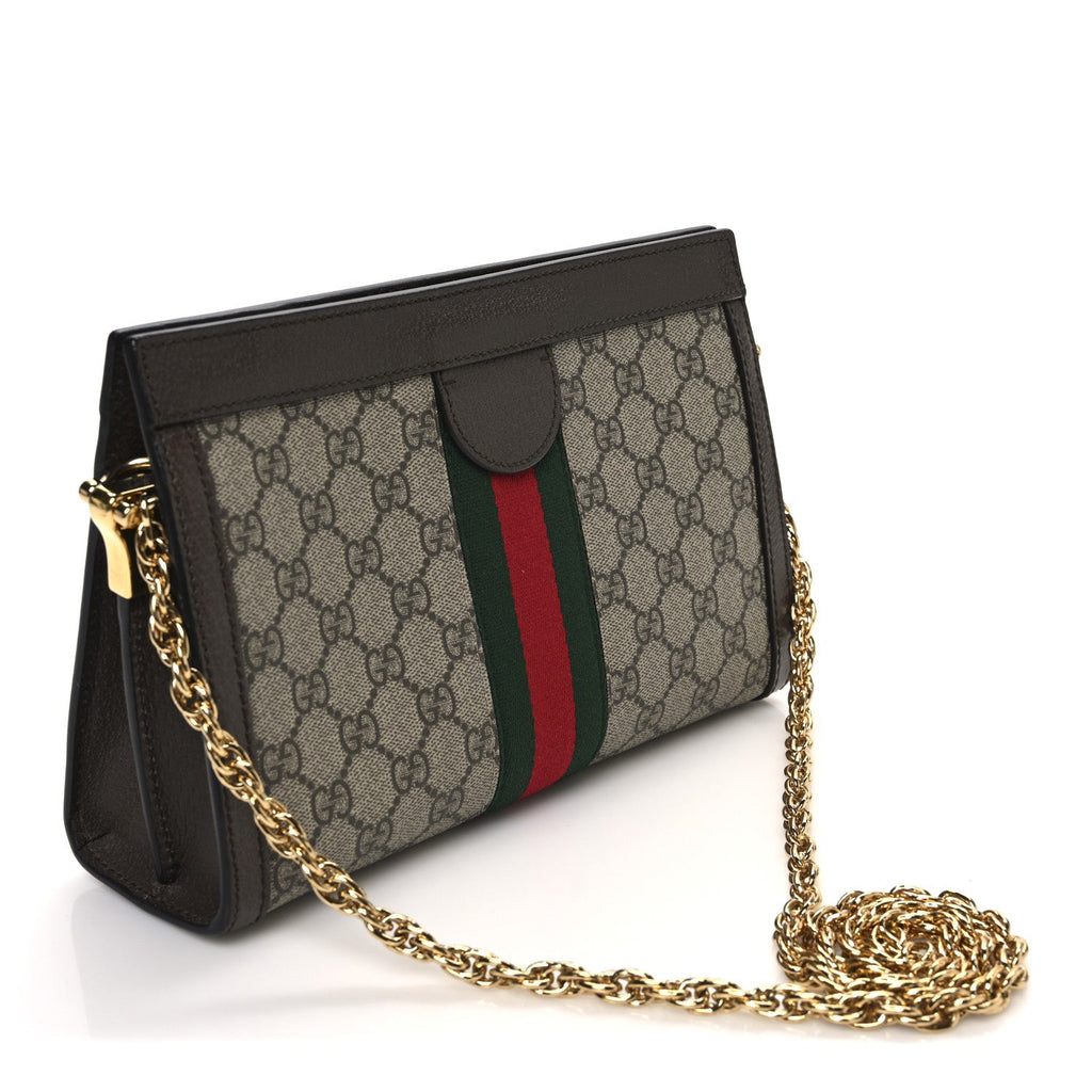 GG Supreme Monogram Web Small Ophidia Chain Shoulder Bag Brown