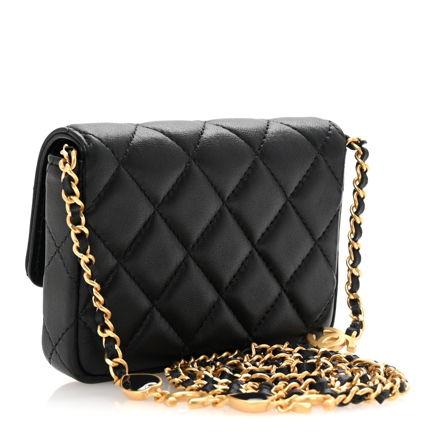 Lambskin Enamel Quilted Coco Hearts Clutch With Chain Black