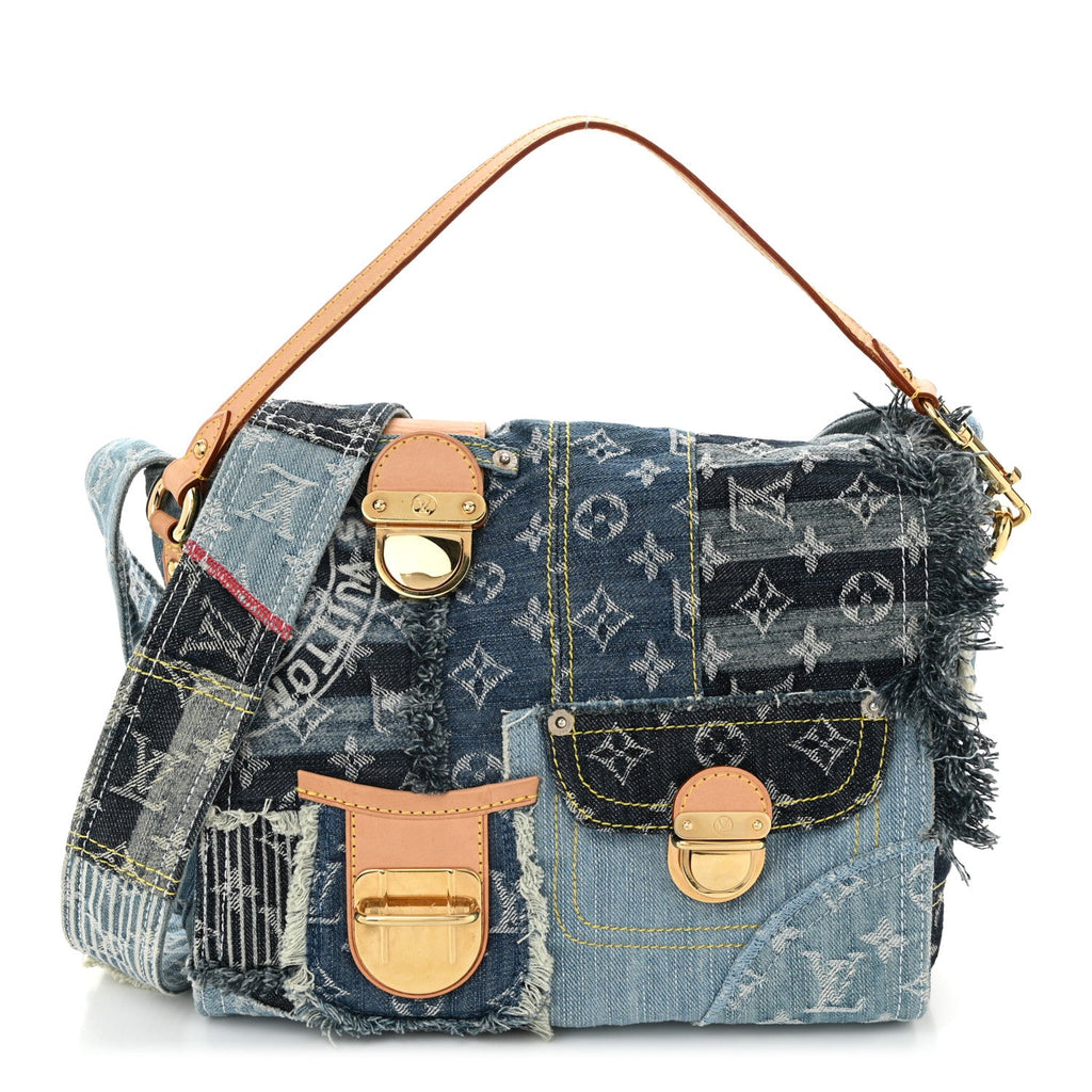 Denim Patchwork Posty Messenger Bag Blue