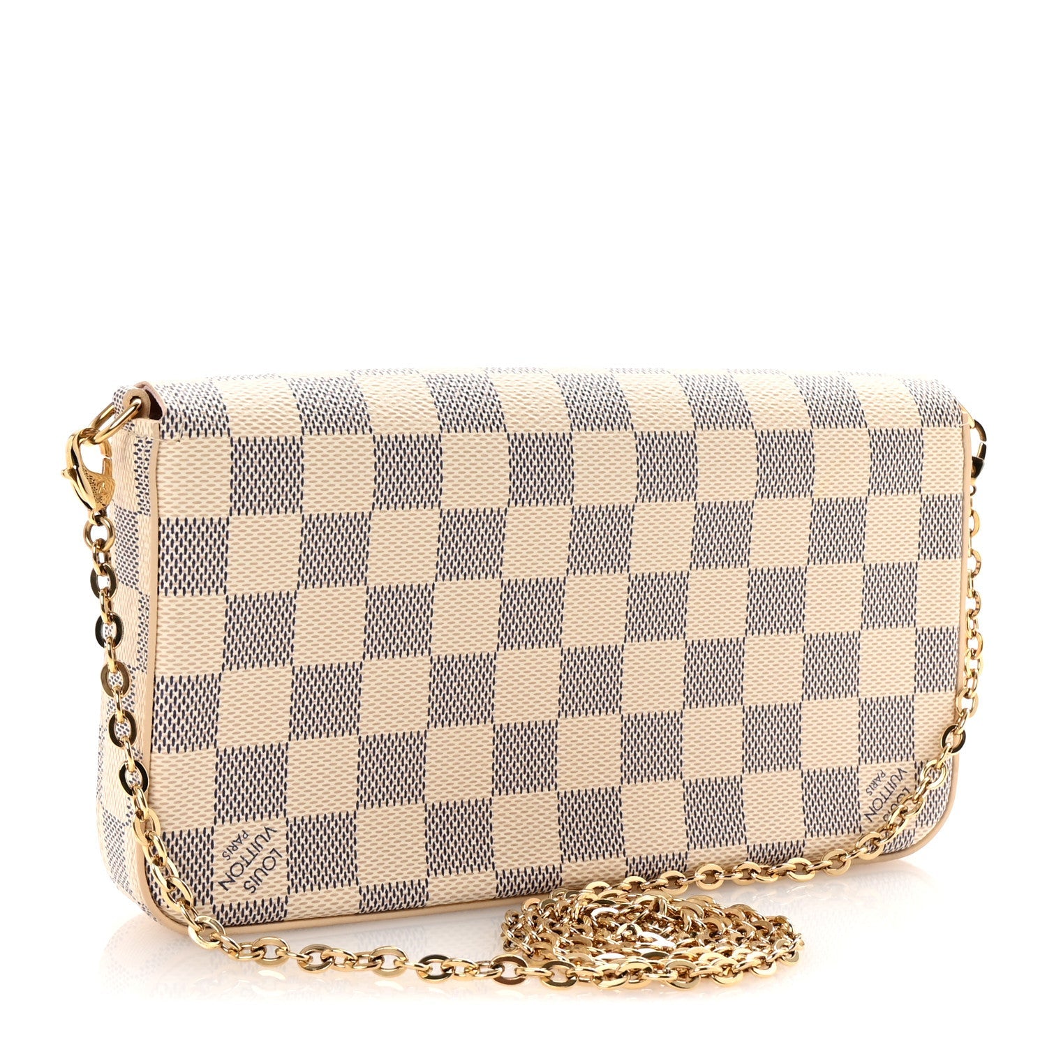 Damier Azur Pochette Felicie Chain Wallet Rose Ballerine
