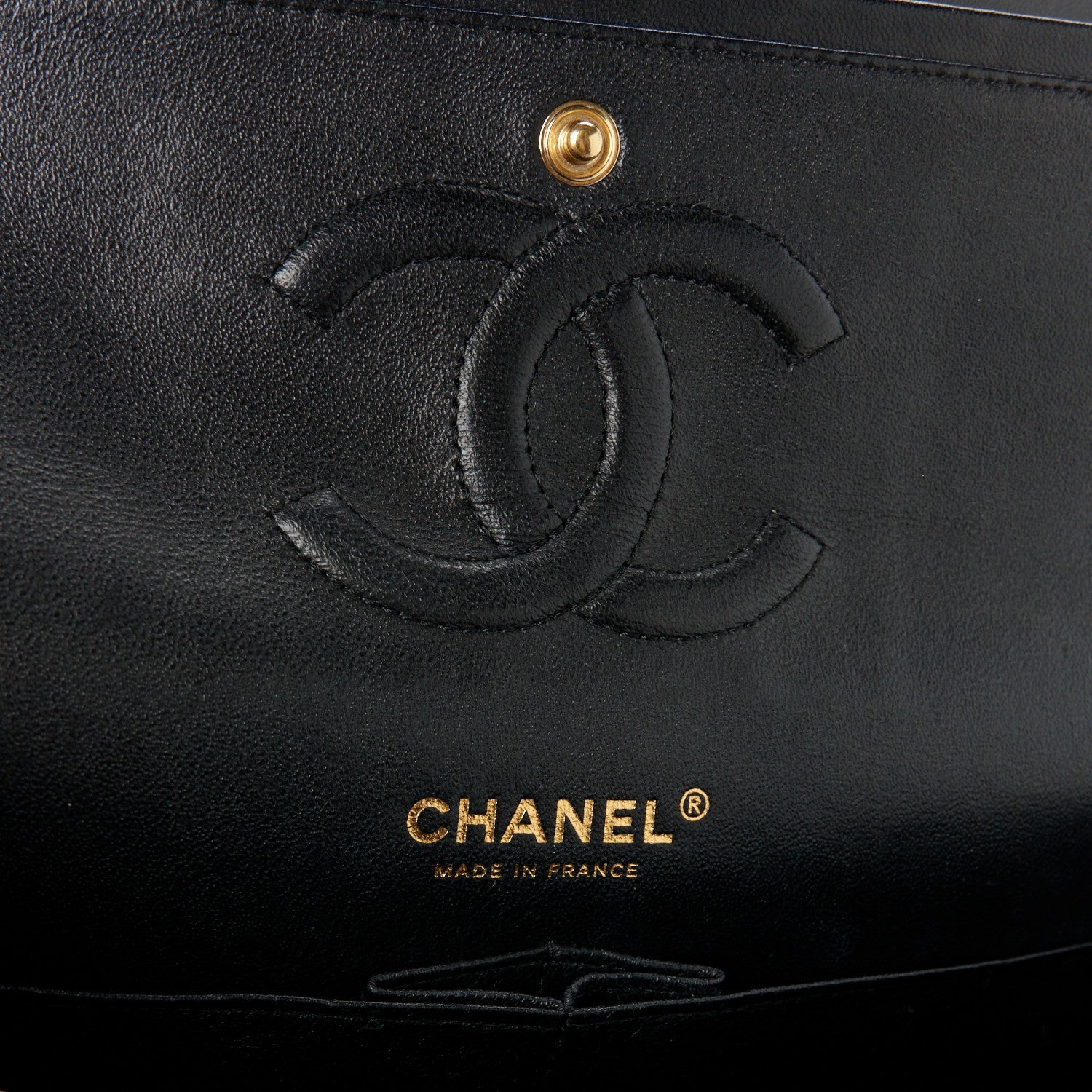 Lambskin Chevron Quilted Medium Double Flap Black