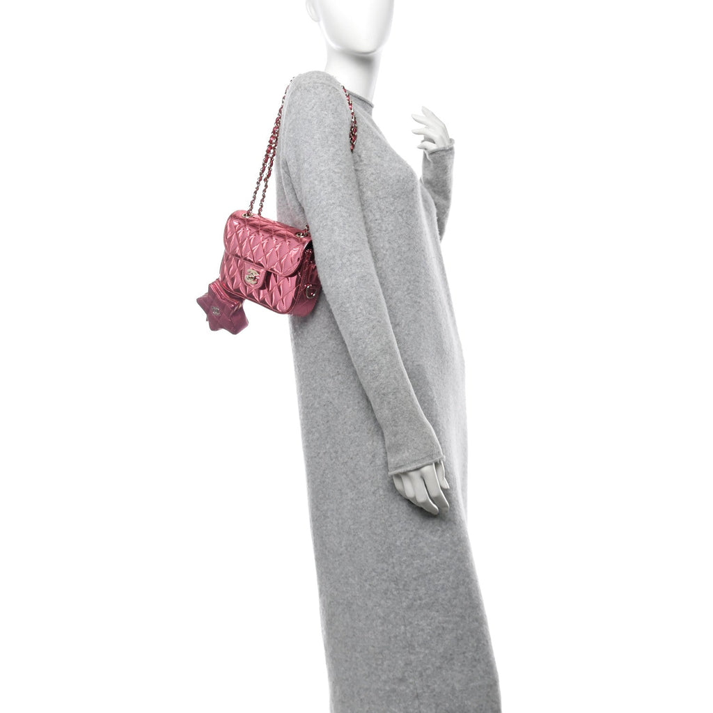 Mirror Calfskin Metallic Lambskin Quilted Hollywood Boulevard Mini Flap With Star Coin Purse Pink