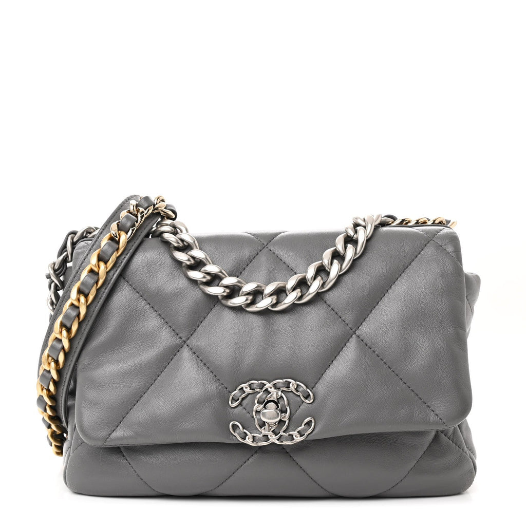 Lambskin Quilted Medium Chanel 19 Flap Dark Grey