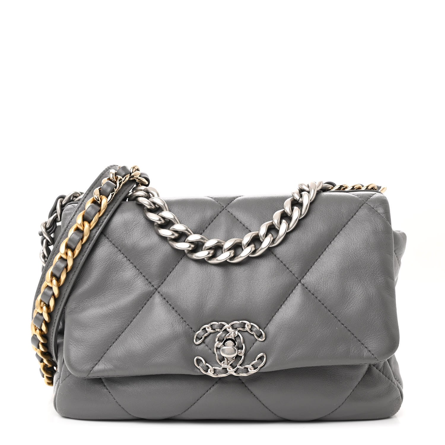 Lambskin Quilted Medium Chanel 19 Flap Dark Grey