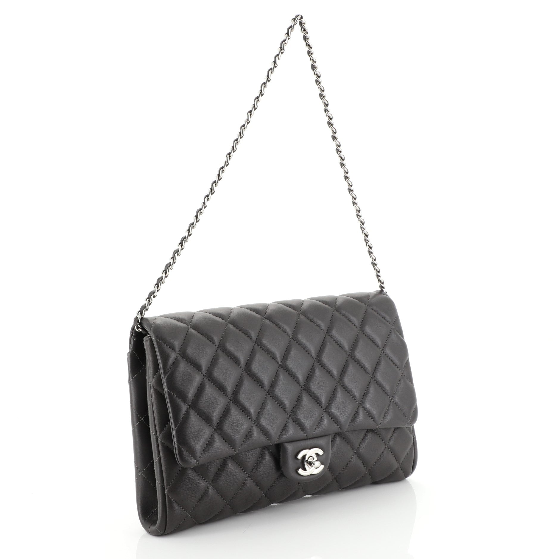 Clutch with Chain Quilted Lambskin