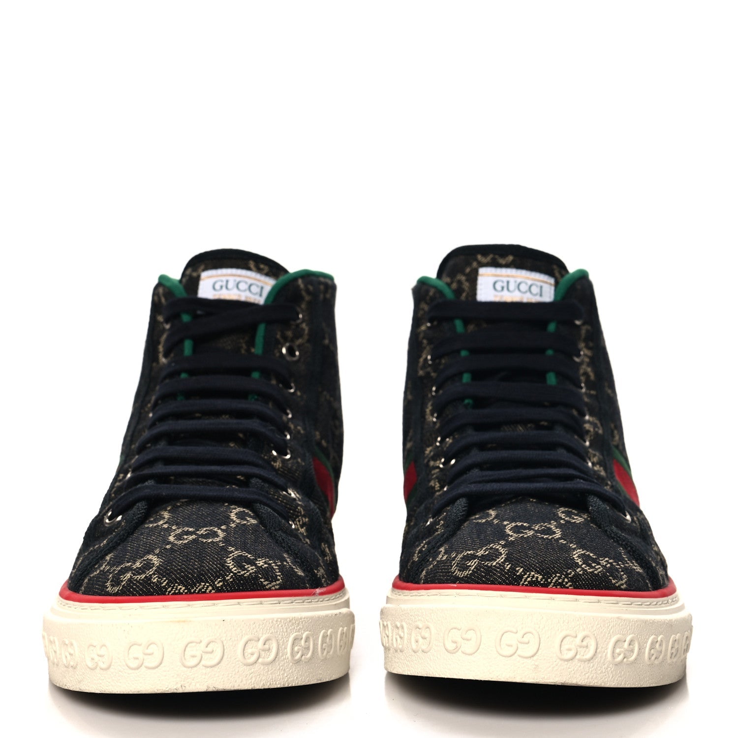 New Denim GG Monogram Web Mens 1977 Tennis High Top Sneakers 7.5 Black Ivory