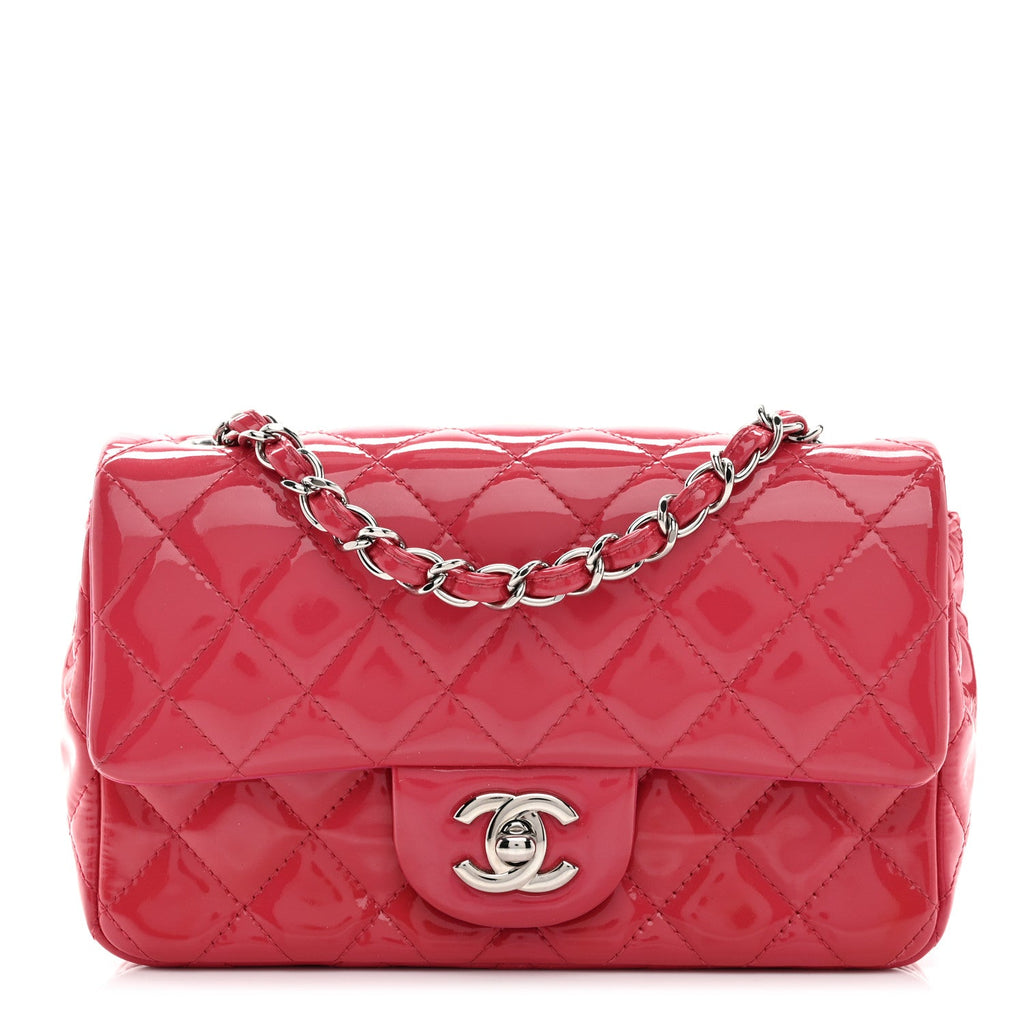 Patent Calfskin Quilted Mini Rectangular Flap Pink
