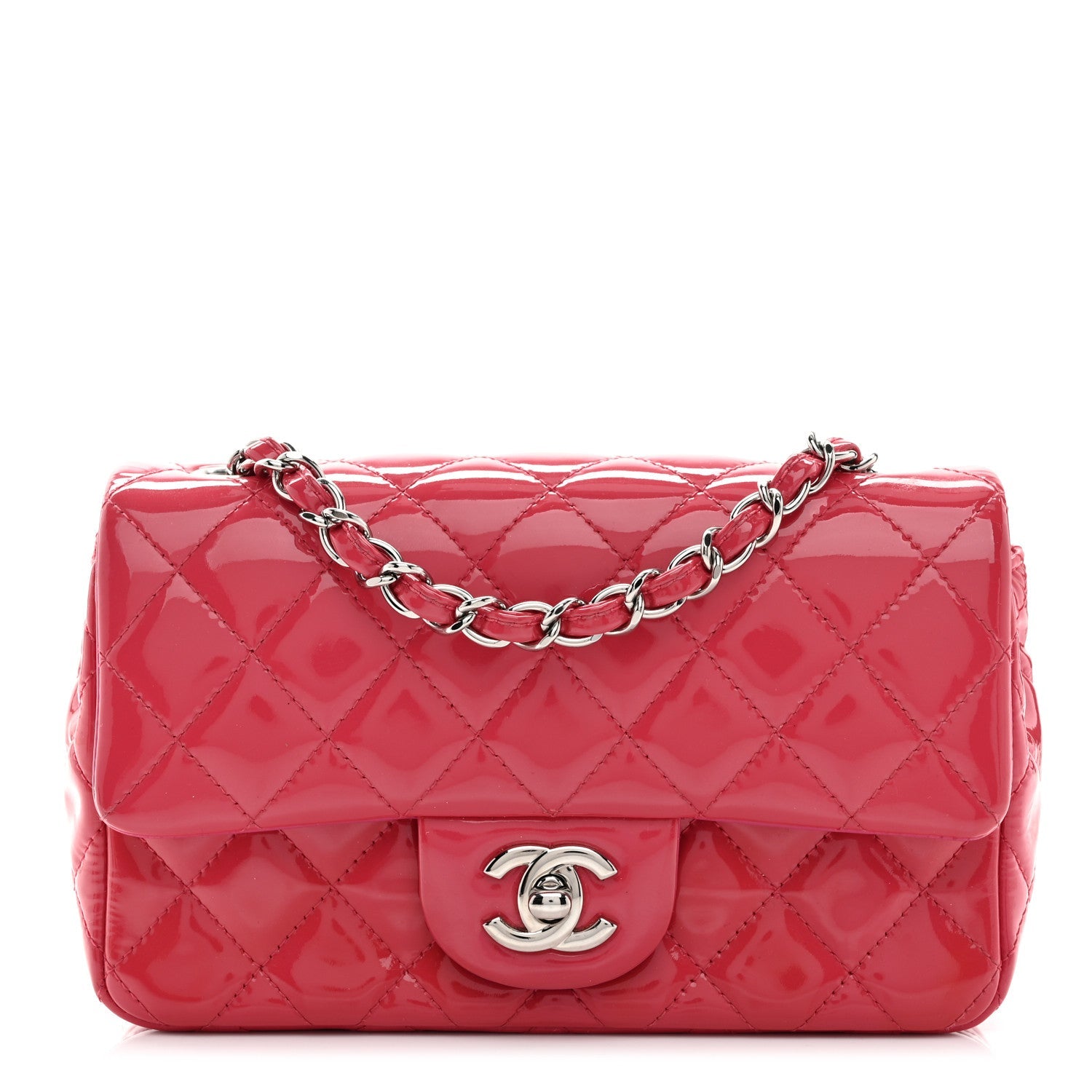 Patent Calfskin Quilted Mini Rectangular Flap Pink