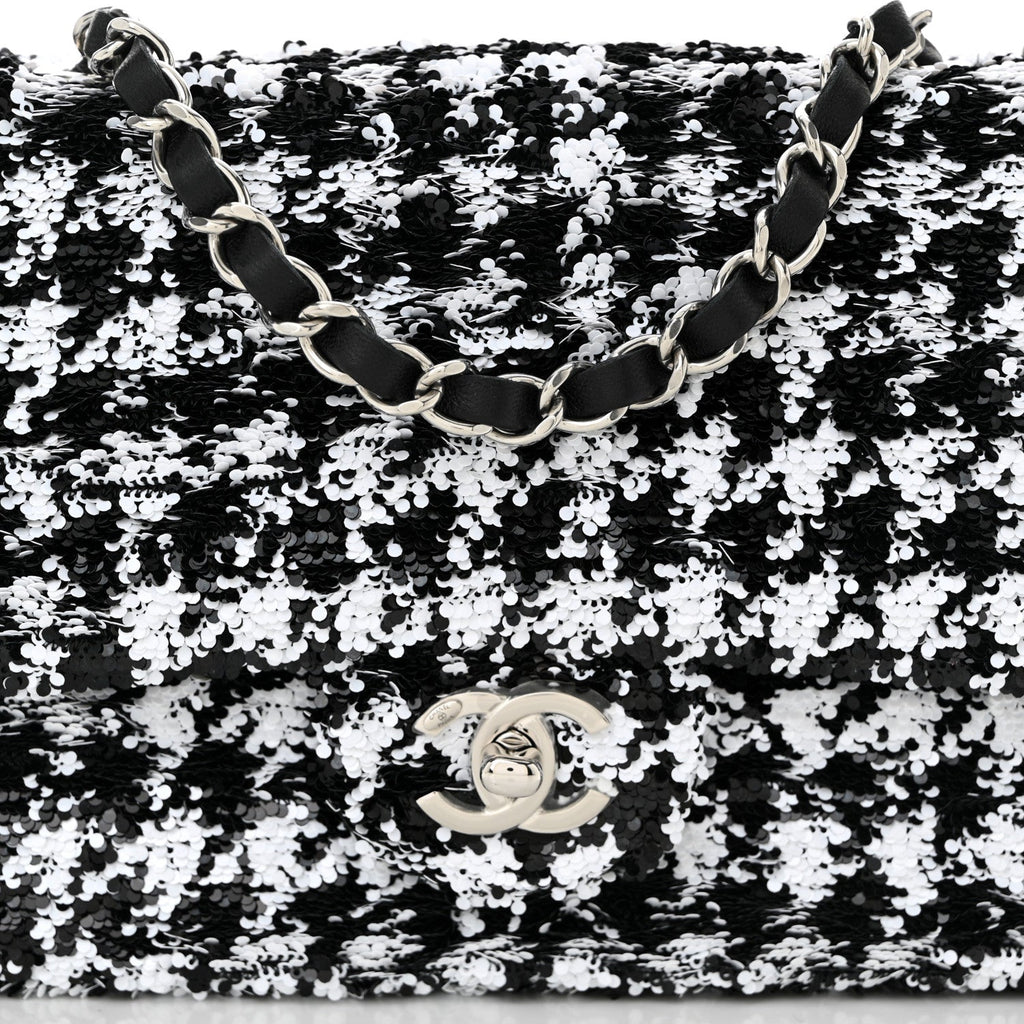 Sequin Houndstooth Medium Flap Black White