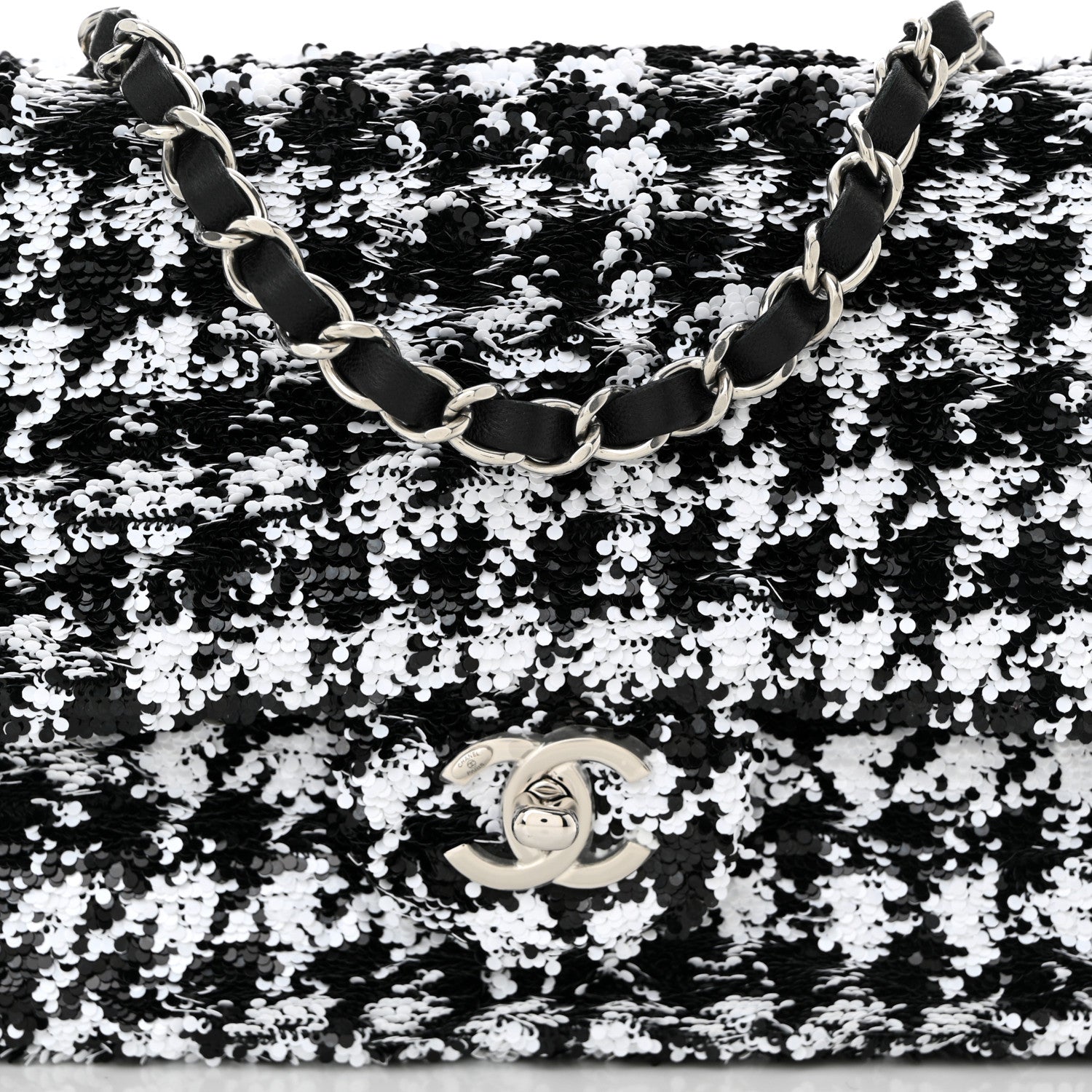 Sequin Houndstooth Medium Flap Black White