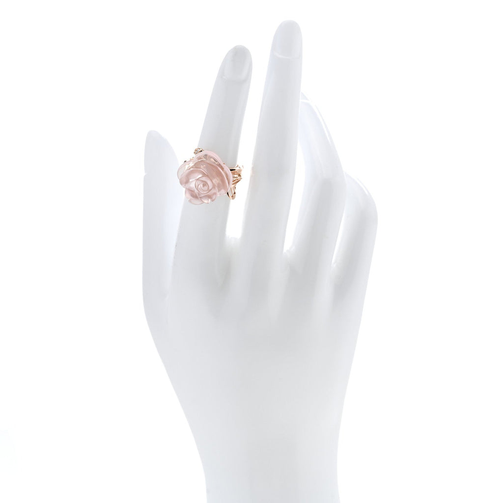 18K Pink Gold Diamond Rose Quartz Dior Pre Catelan Ring 50 5.25