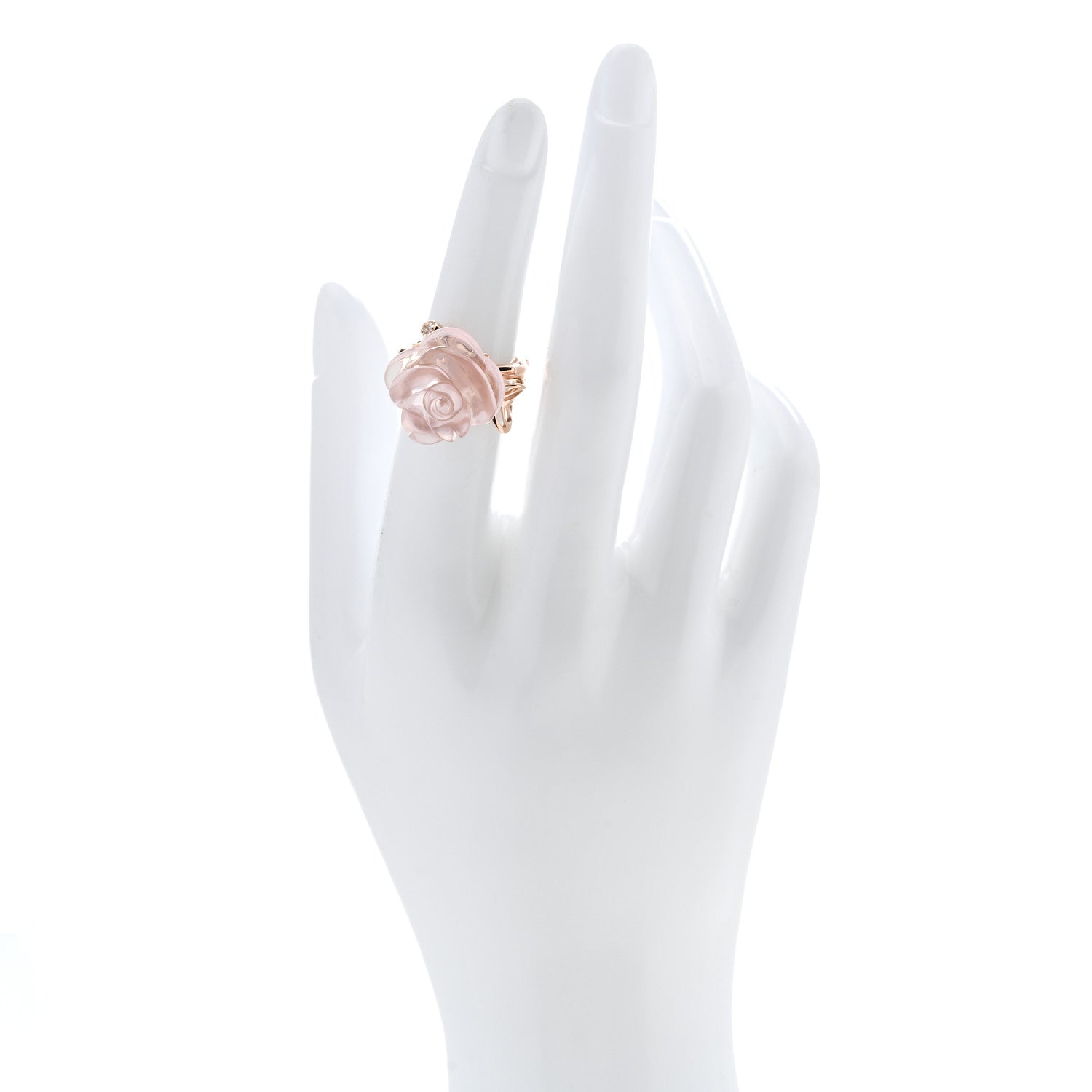 18K Pink Gold Diamond Rose Quartz Dior Pre Catelan Ring 50 5.25