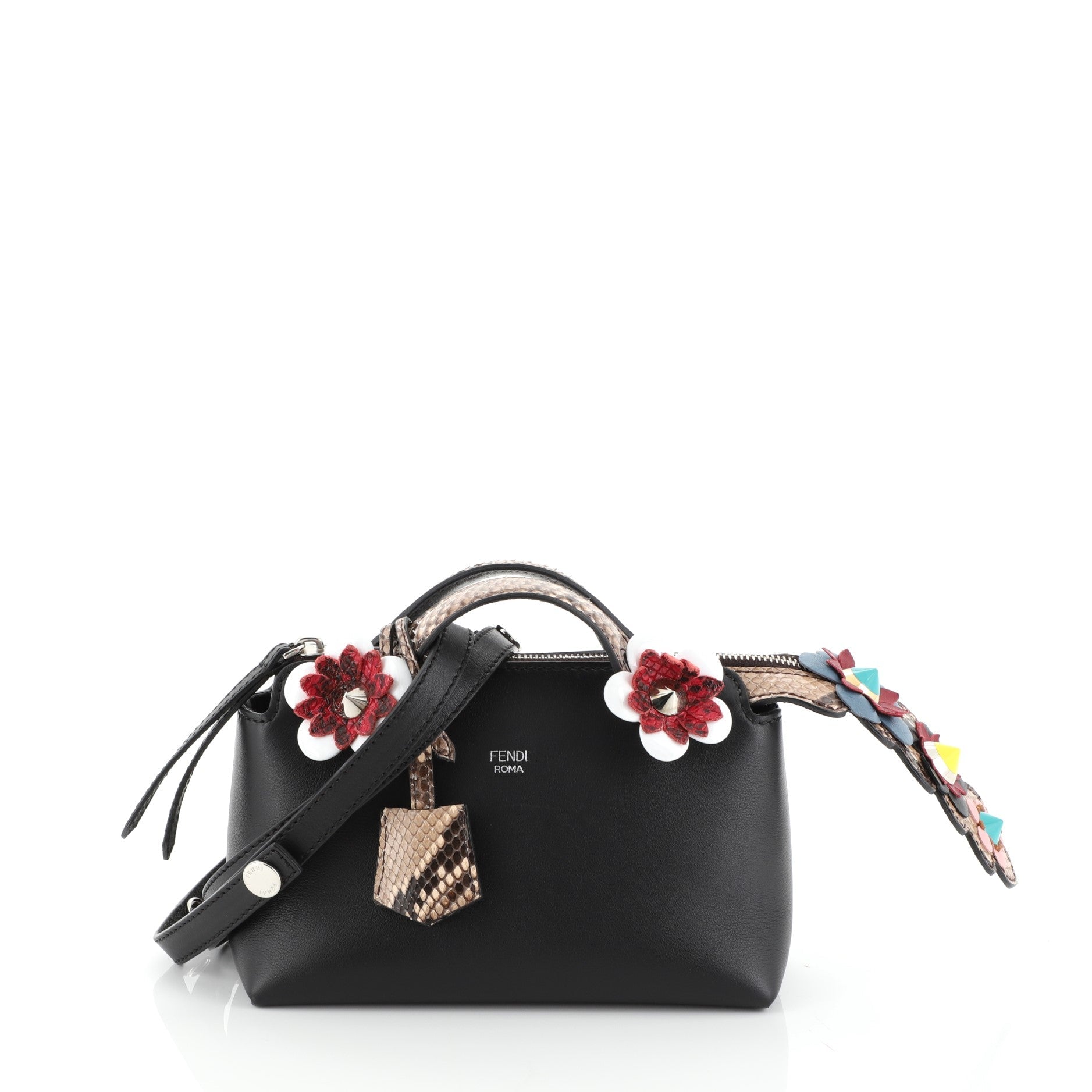 By The Way Satchel Leather with Floral Applique and Python Mini