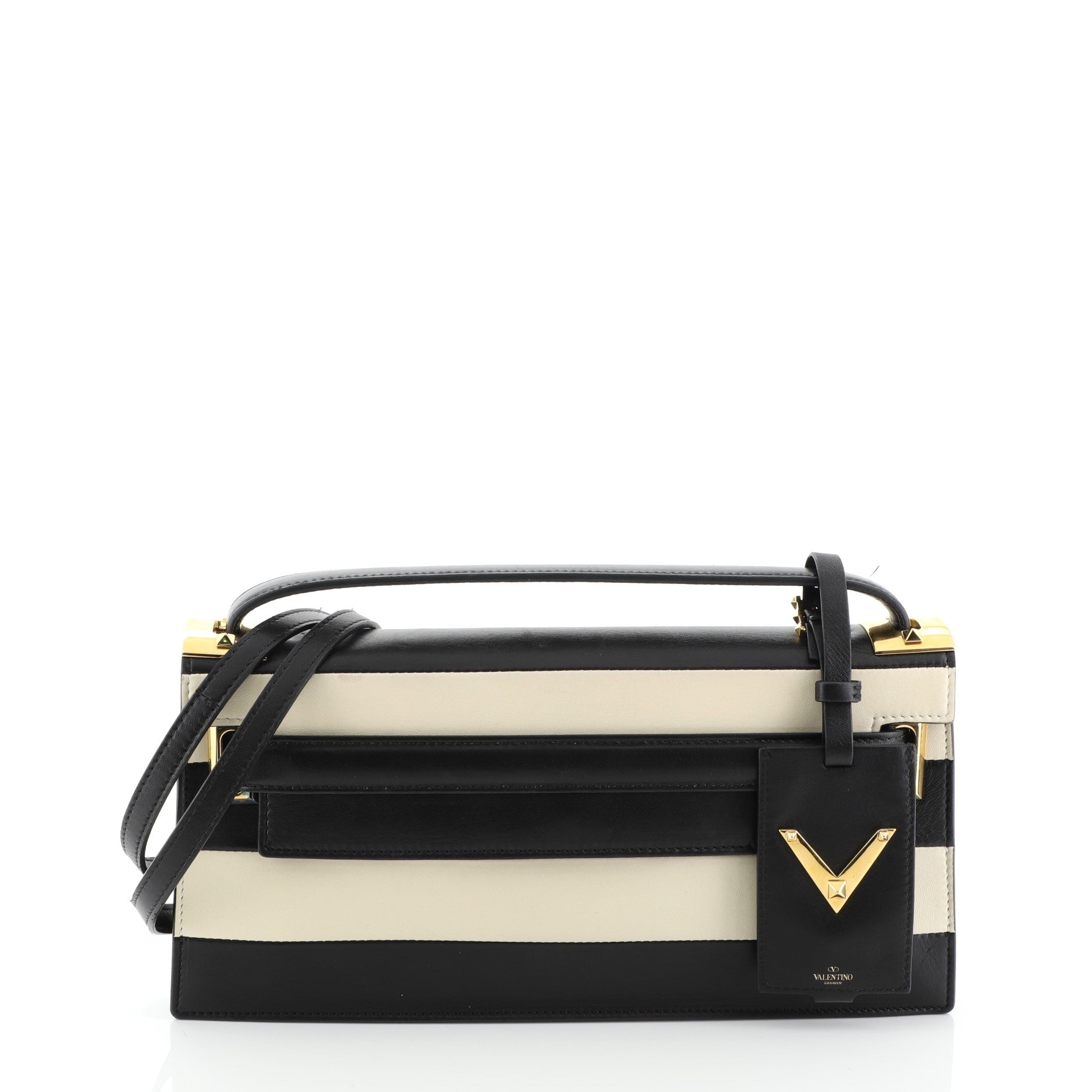My Rockstud Clutch Striped Leather