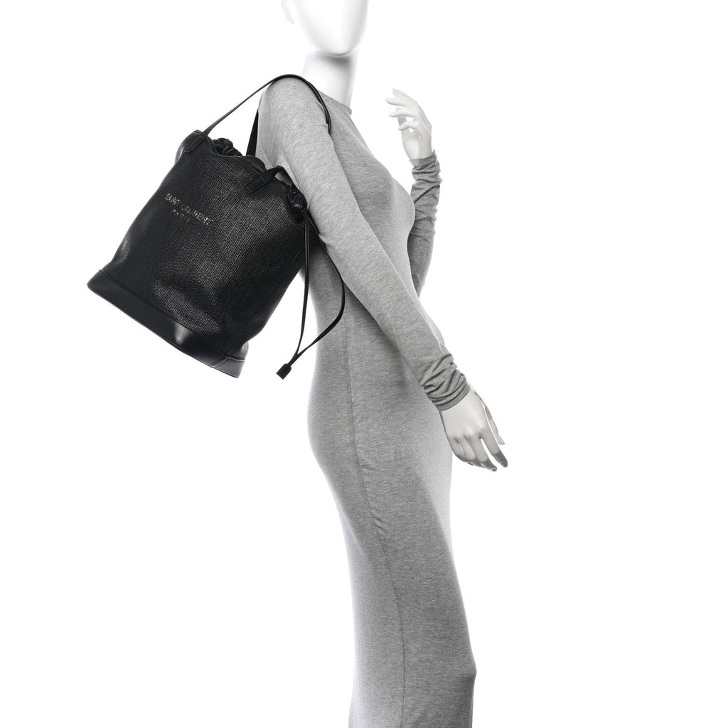 Linen Canvas Teddy Shopping Bag Black