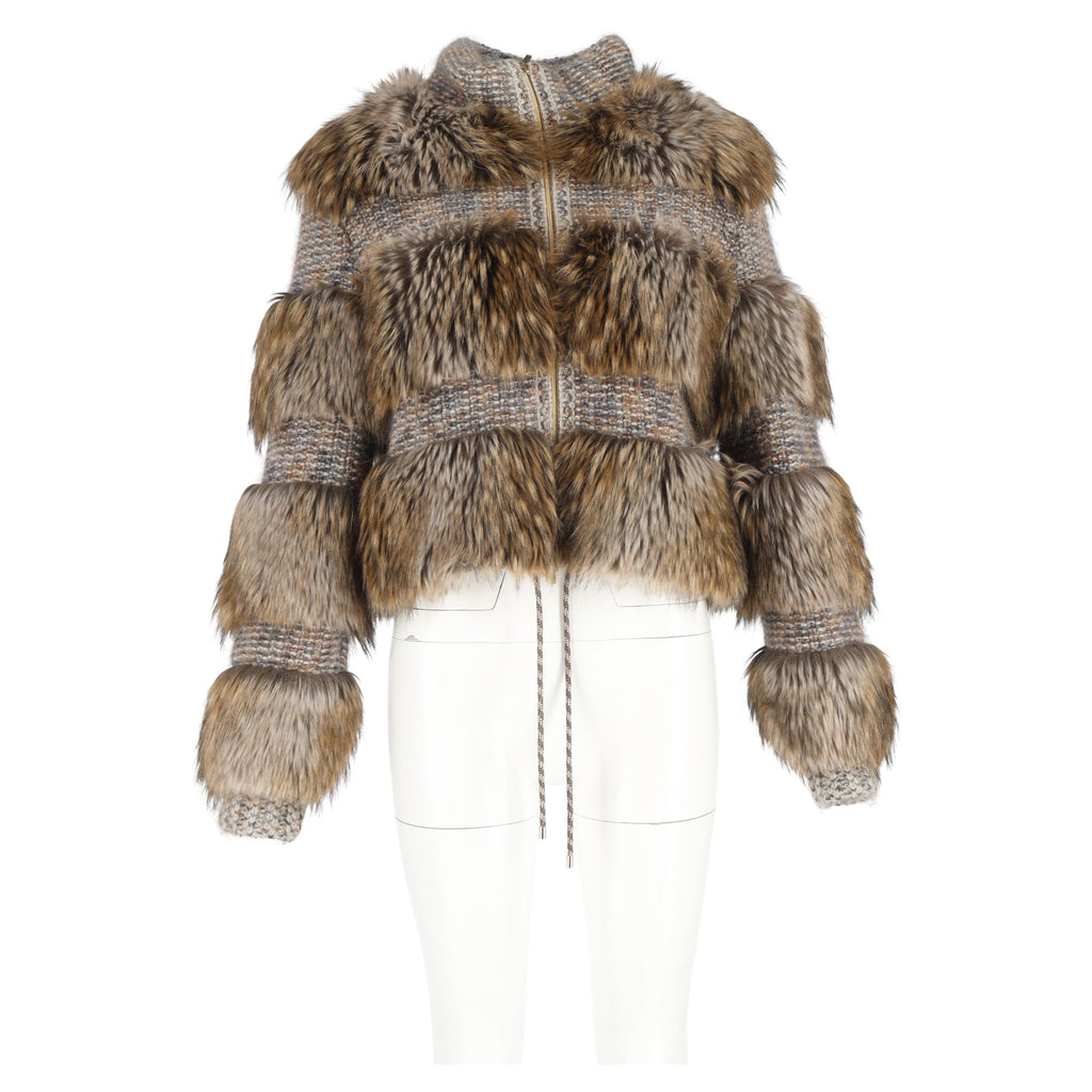 Chanel Tweed and Faux Fur Jacket in Brown Cashmere