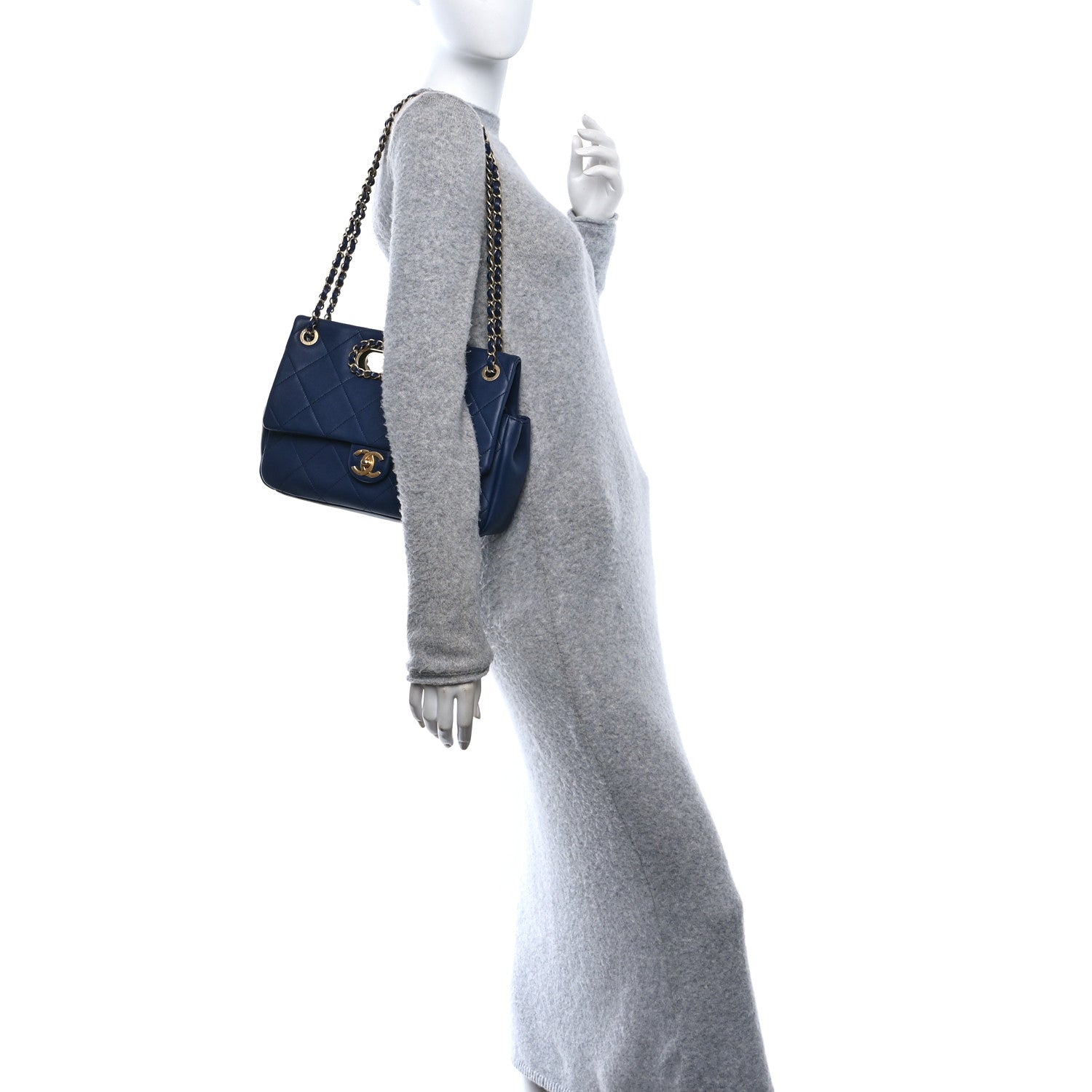Lambskin A Real Catch Flap Bag Navy Blue