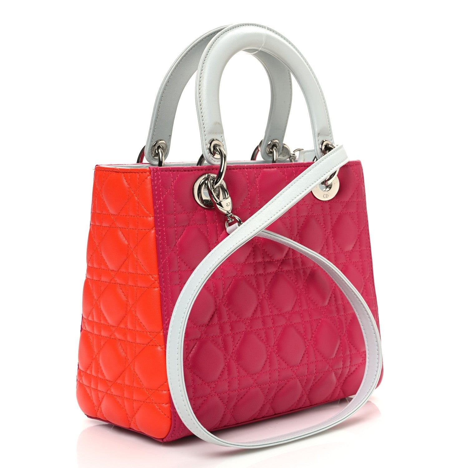Lambskin Cannage Medium Tri-Color Lady Dior Fuchsia Orange