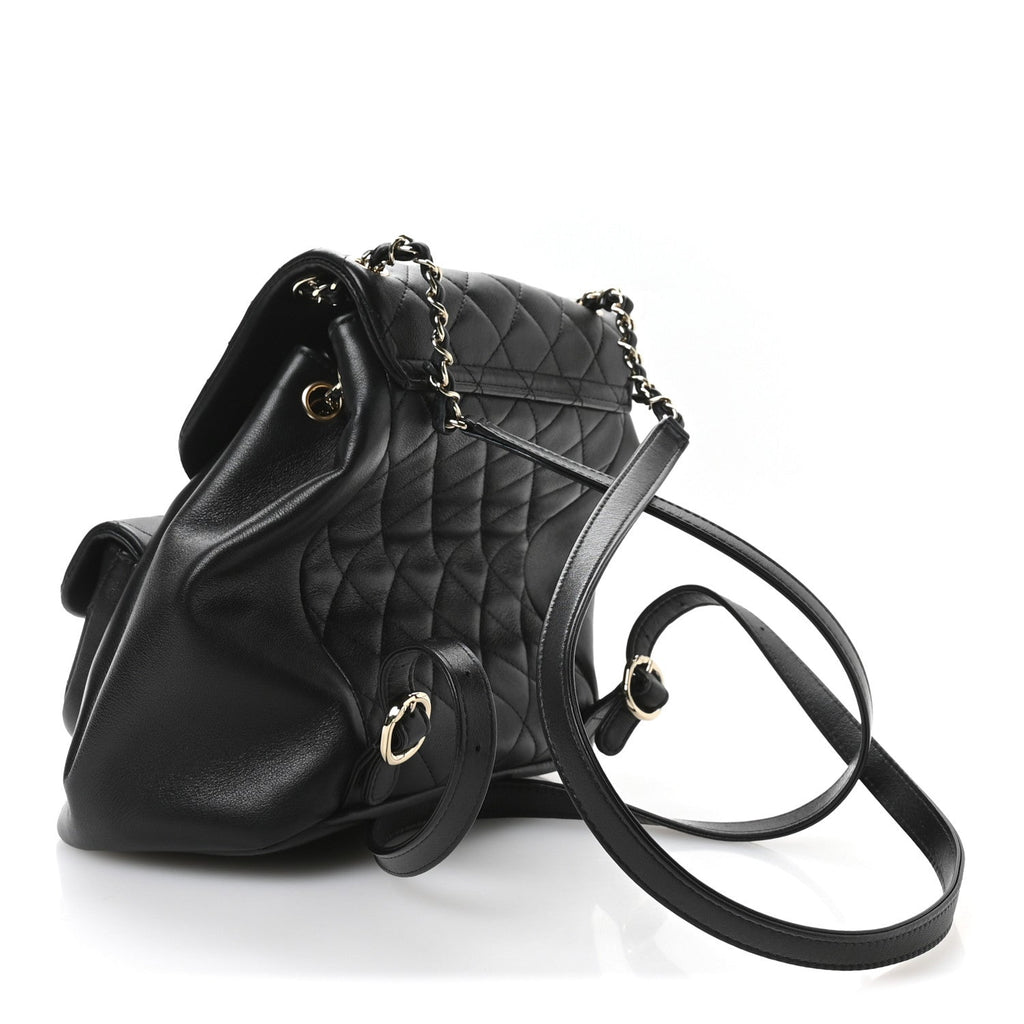 Lambskin Quilted Large Duma Drawstring Backpack Black