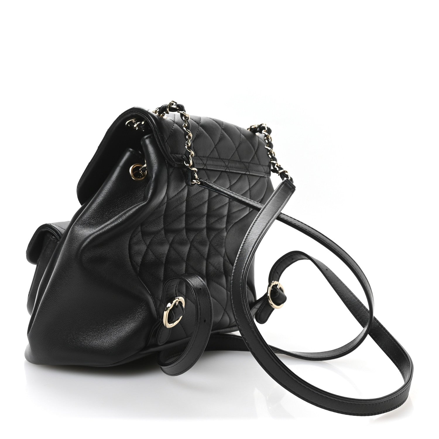 Lambskin Quilted Large Duma Drawstring Backpack Black