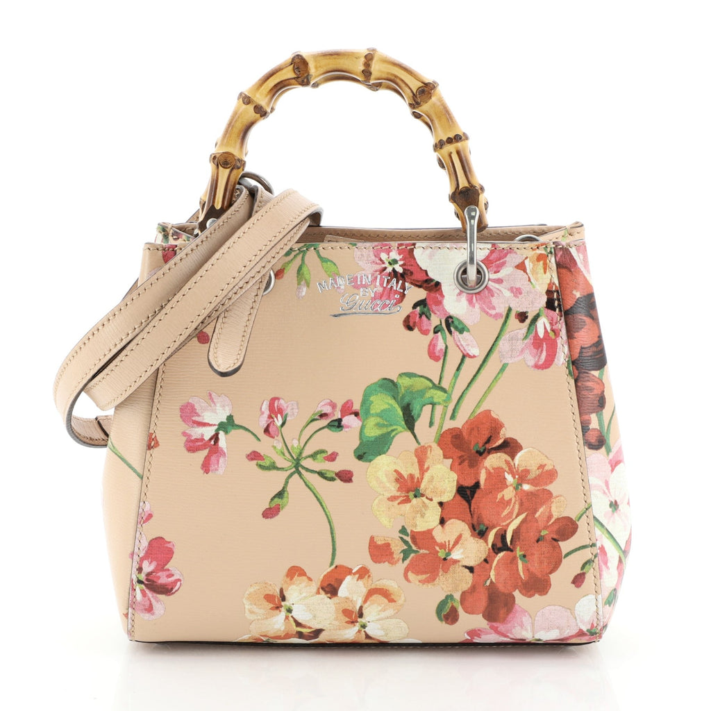 Bamboo Shopper Tote Blooms Print Leather Mini