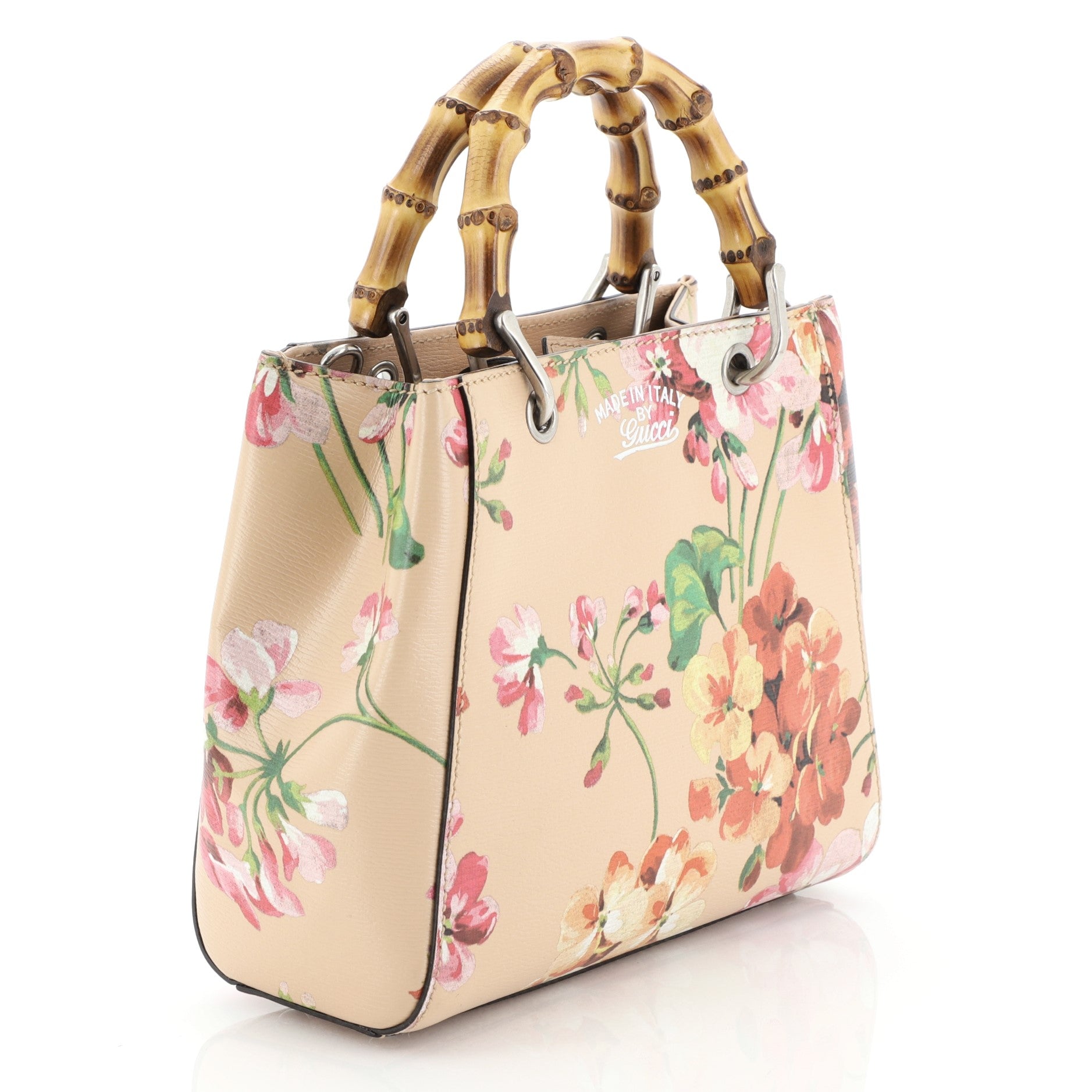 Bamboo Shopper Tote Blooms Print Leather Mini