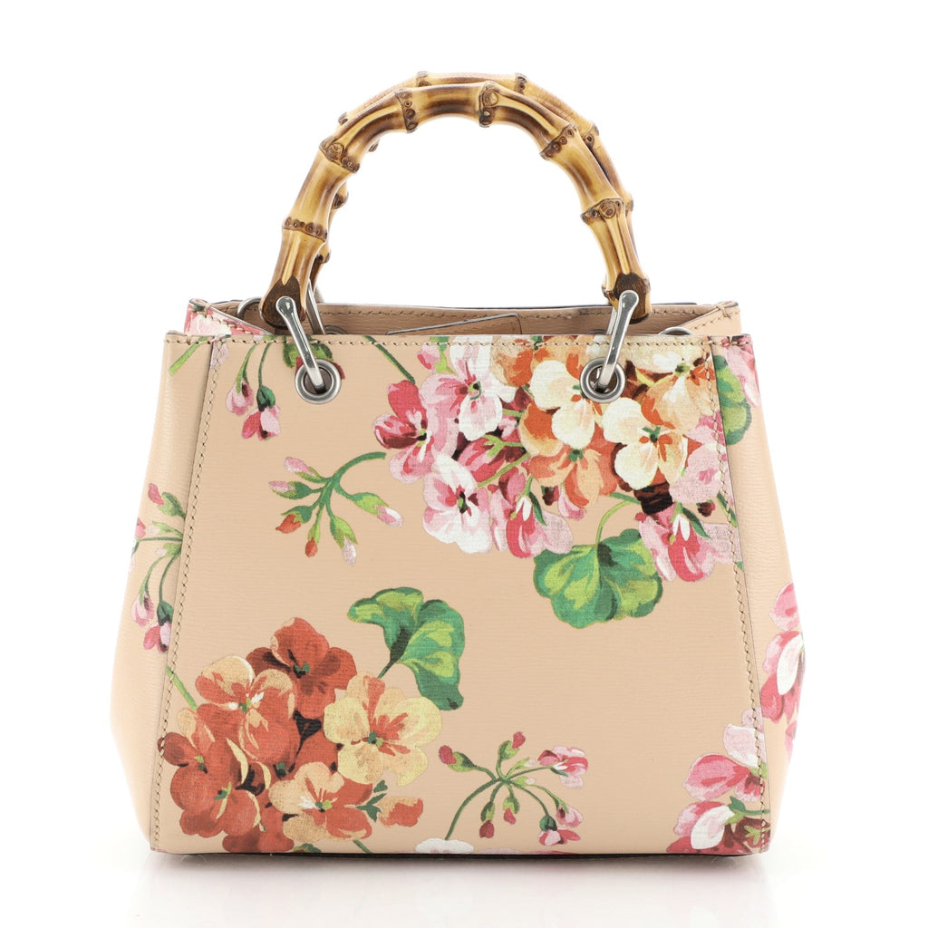 Bamboo Shopper Tote Blooms Print Leather Mini