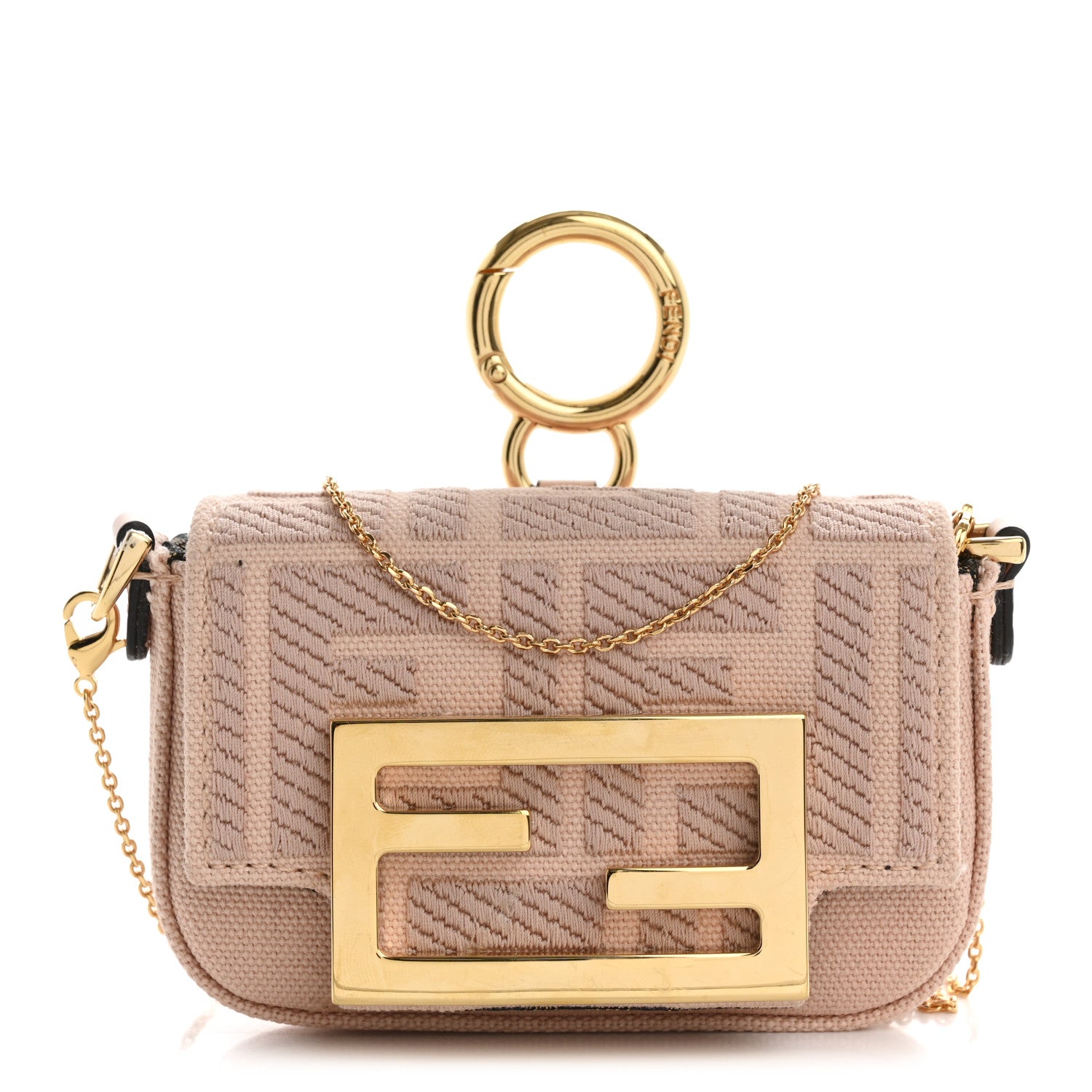 Canvas Vitello King FF Embroidered Nano Maxi Buckle Baguette Charm Rosa Quarzo