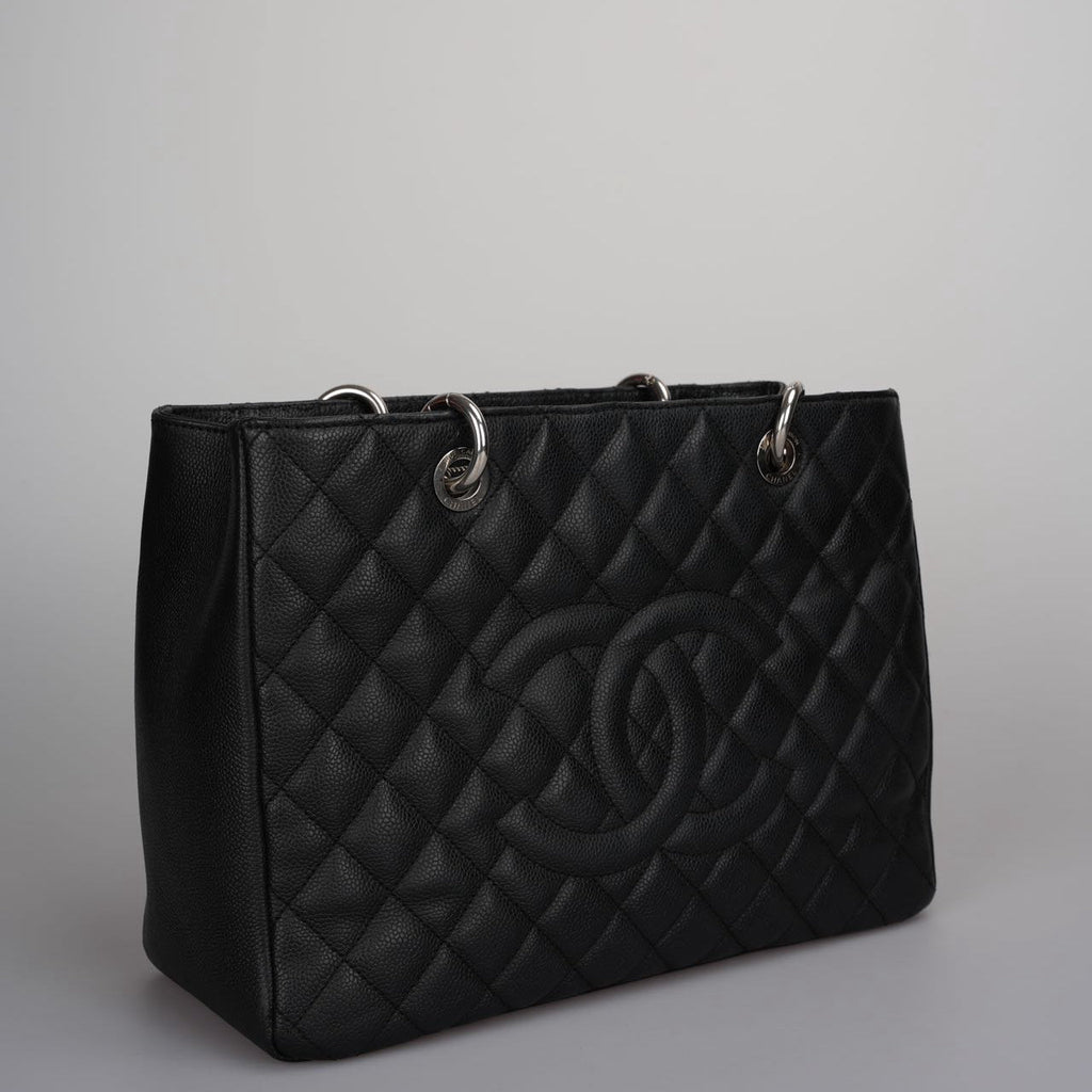 Chanel Black Grand Shopping Tote Black GST Bag in Caviar in Silver 2012