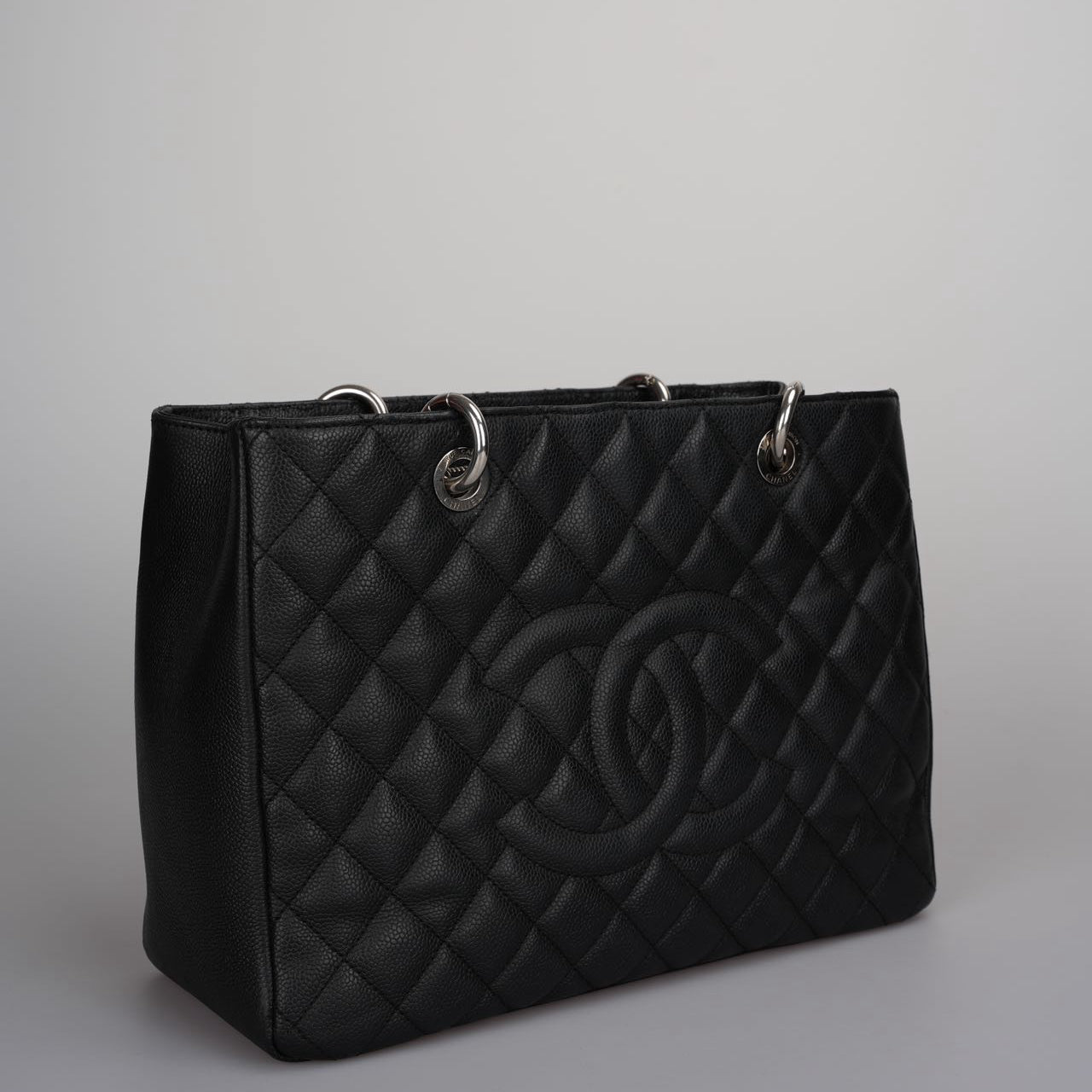 Chanel Black Grand Shopping Tote Black GST Bag in Caviar in Silver 2012