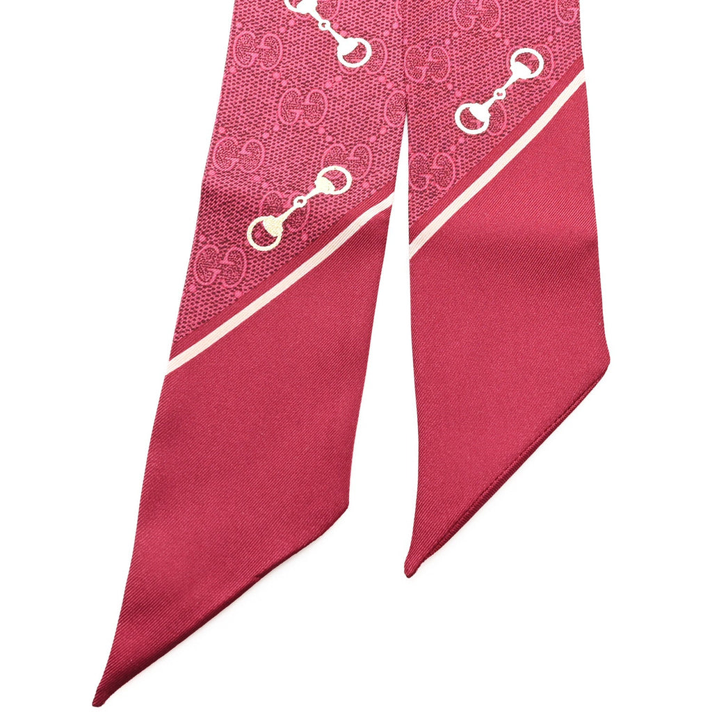 Silk Twill GG Monogram Gold Horsebity Neck Bow Scarf Red