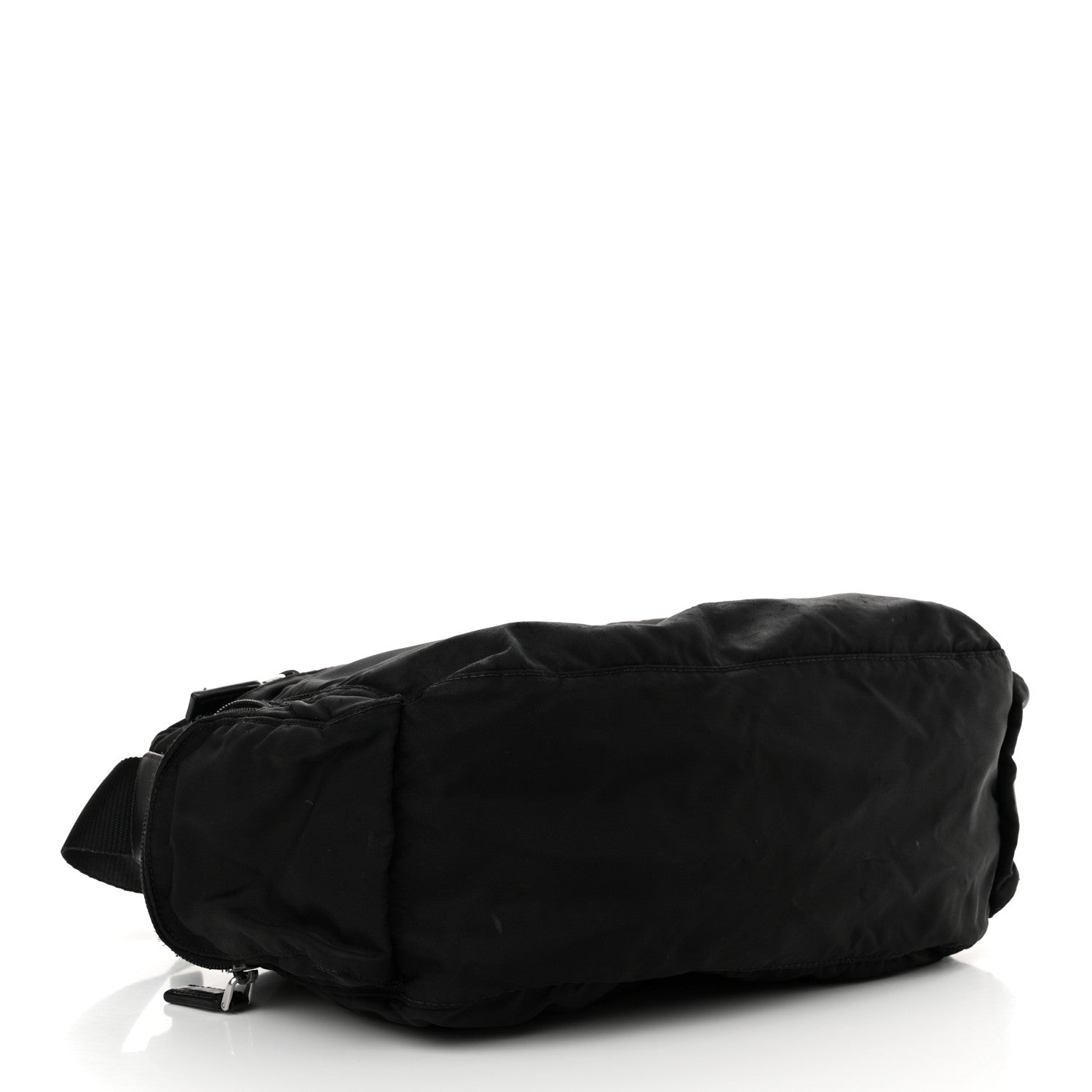Re-Nylon Vela Saffiano Pocket Double Zip Shoulder Bag Black