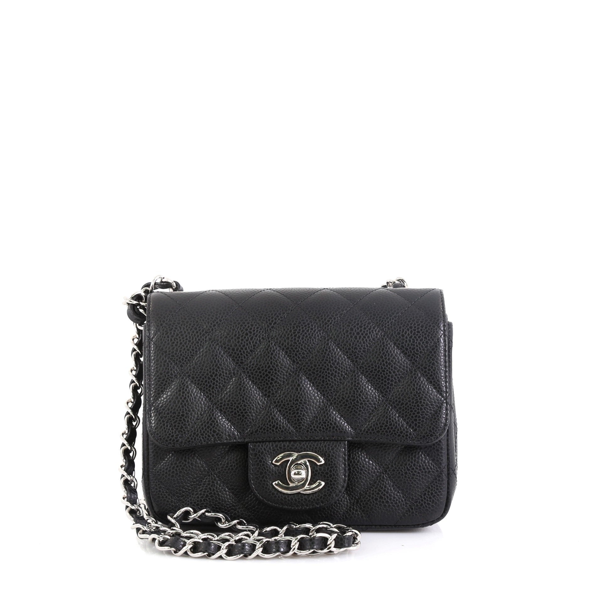 Square Classic Single Flap Bag Quilted Caviar Mini
