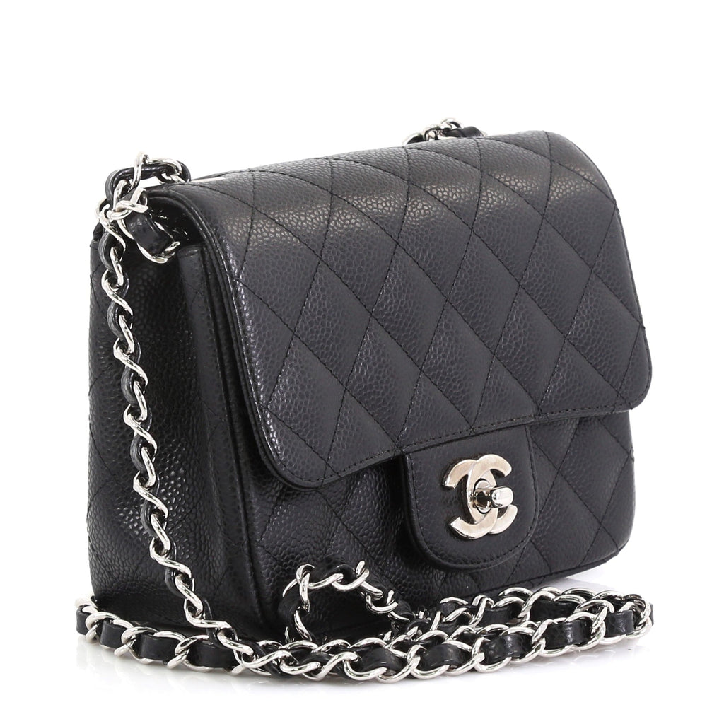 Square Classic Single Flap Bag Quilted Caviar Mini