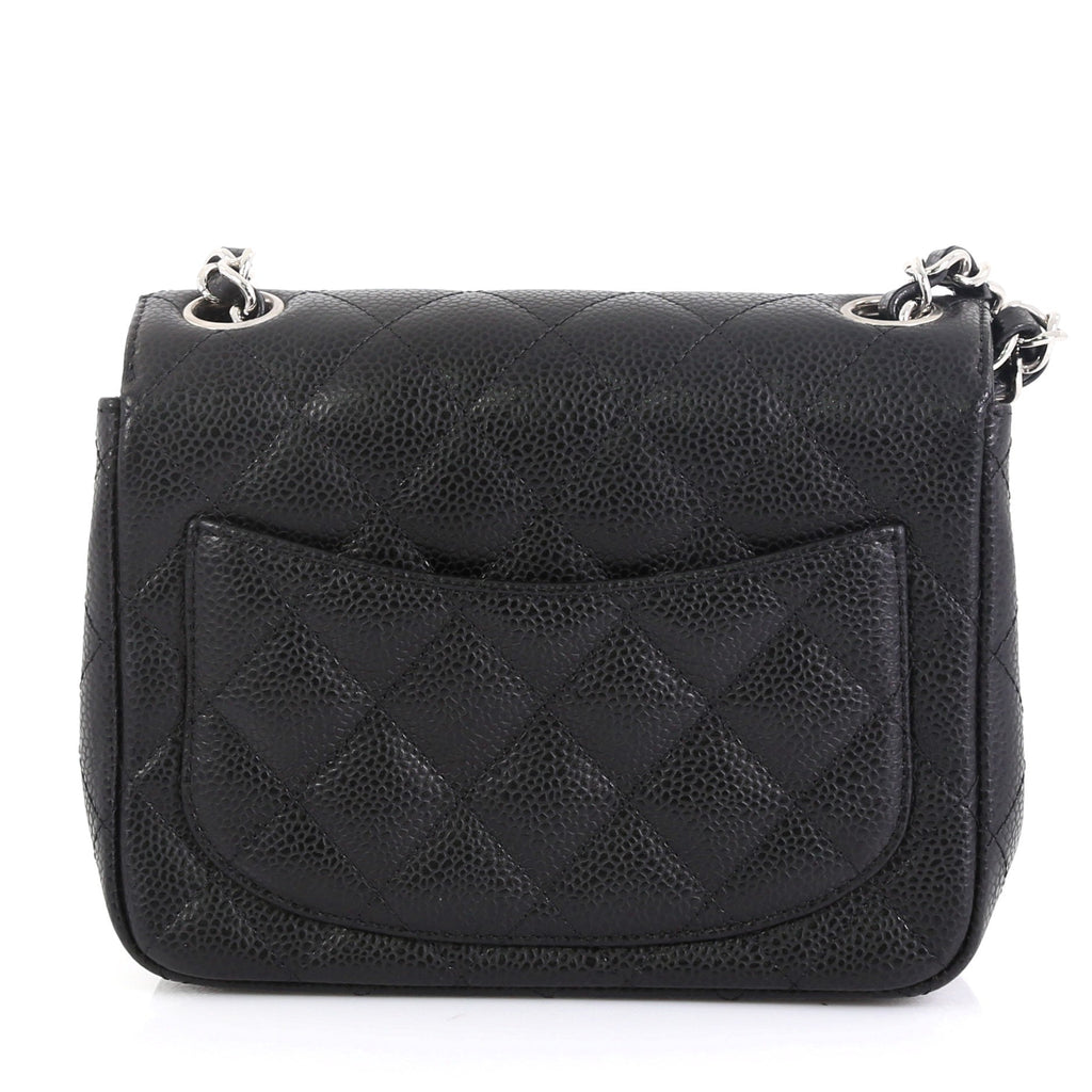 Square Classic Single Flap Bag Quilted Caviar Mini
