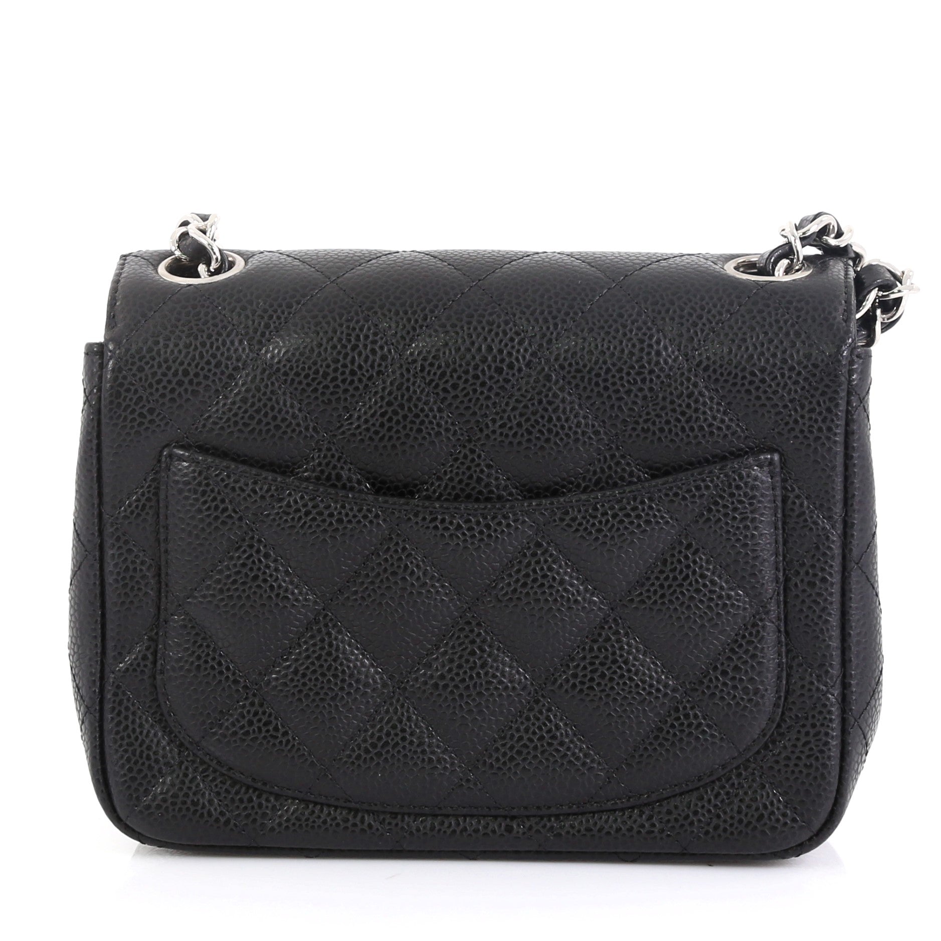 Square Classic Single Flap Bag Quilted Caviar Mini