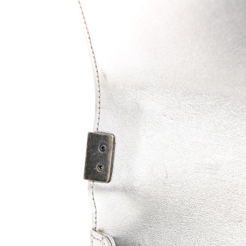 Metallic Lambskin Embellished Medium Boy Flap Silver