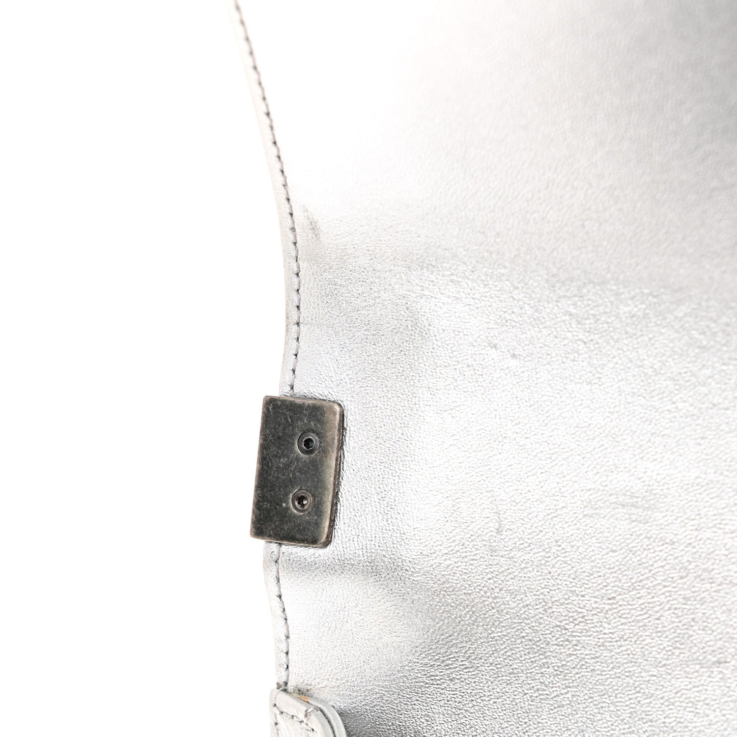 Metallic Lambskin Embellished Medium Boy Flap Silver