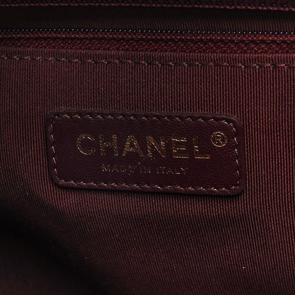 Glazed Calfskin Quilted Gold Bar Tote Black