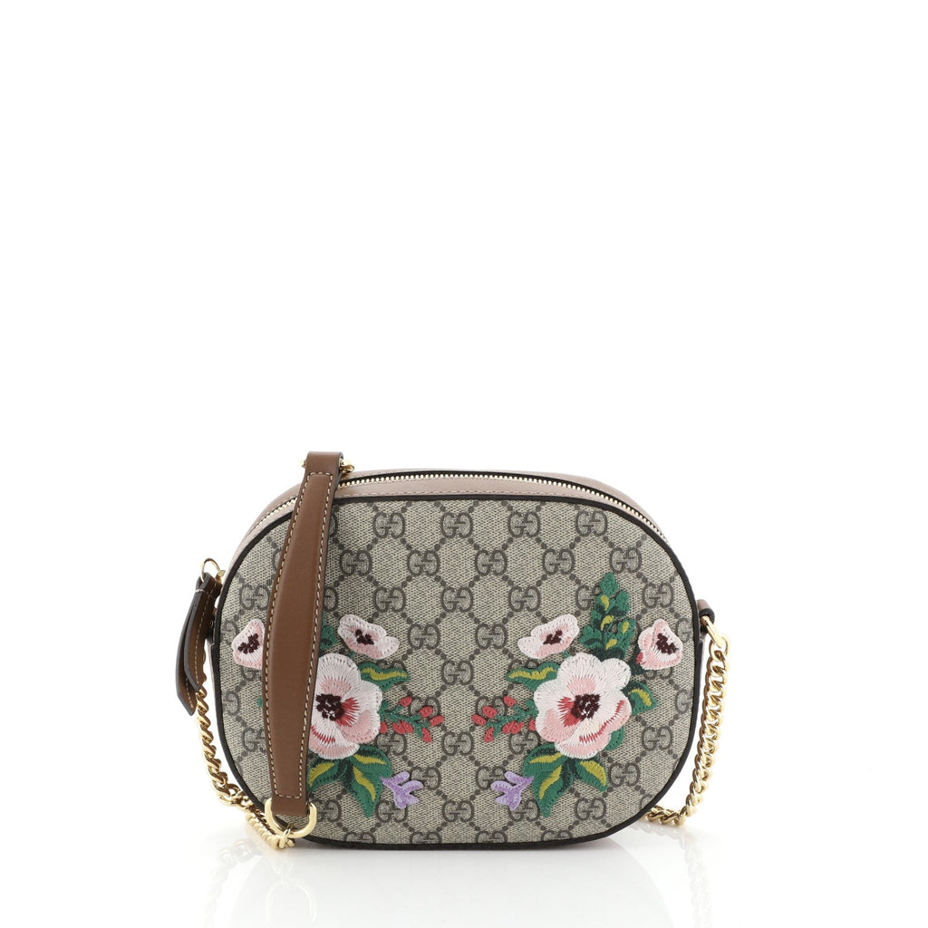 Chain Crossbody Bag Embroidered GG Coated Canvas Mini